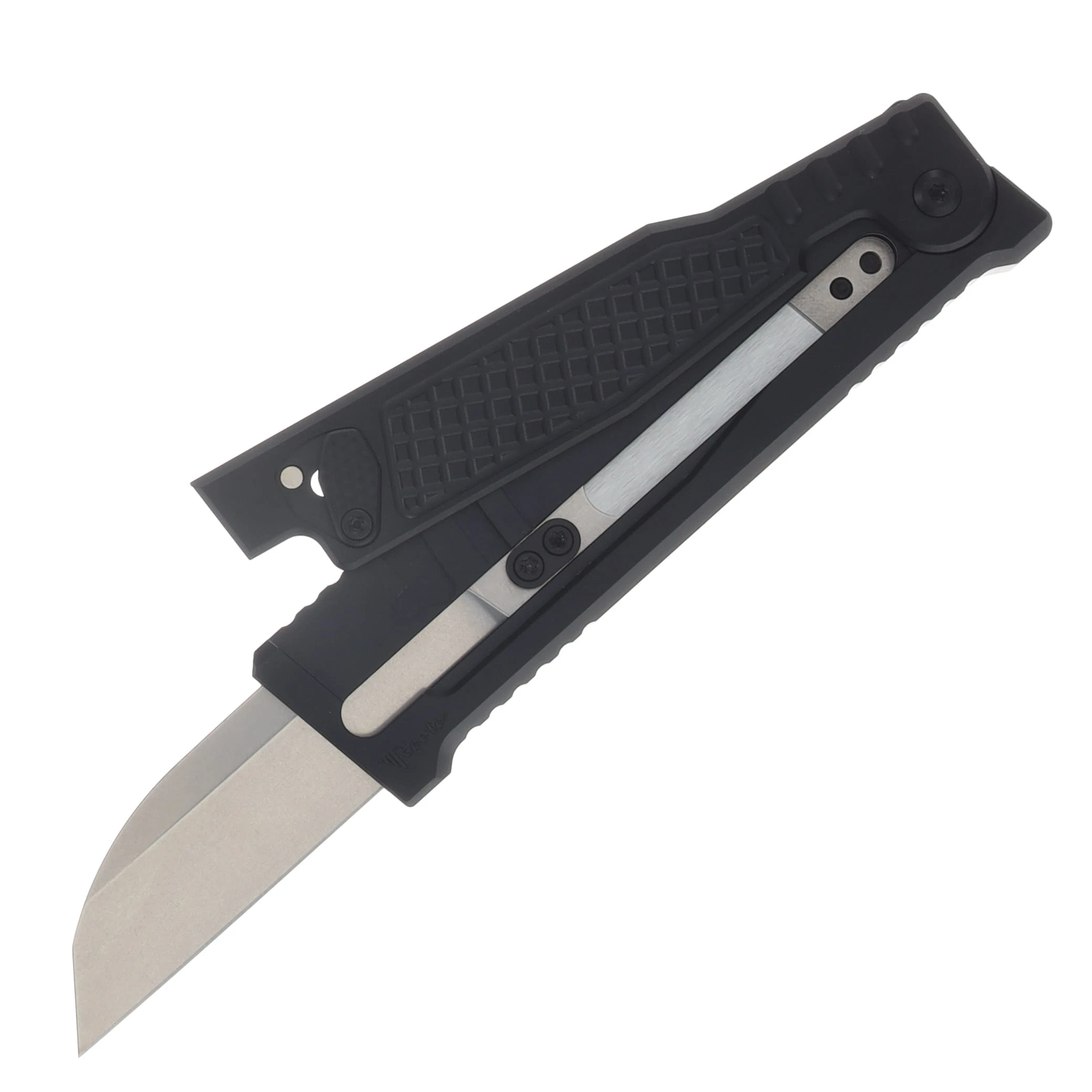 Reate EXO Performance 2 Bld. Gravity Knife SW/Satin Serrated Nitro V -Diamond Pattern Black REEXOP-6 View 3