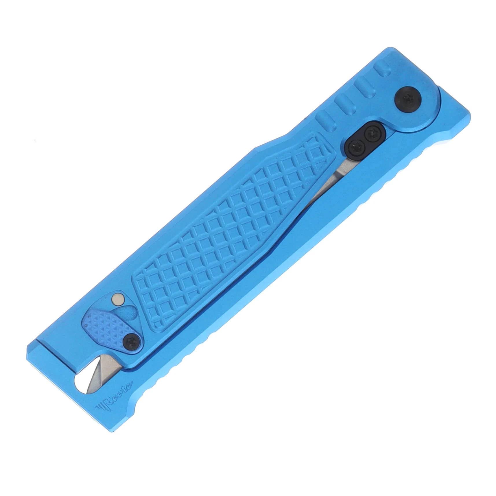 Reate EXO Performance 2 Bld. Gravity Knife SW/Satin Serrated Nitro V - Diamond Pattern Blue REEXOP-7 View 7