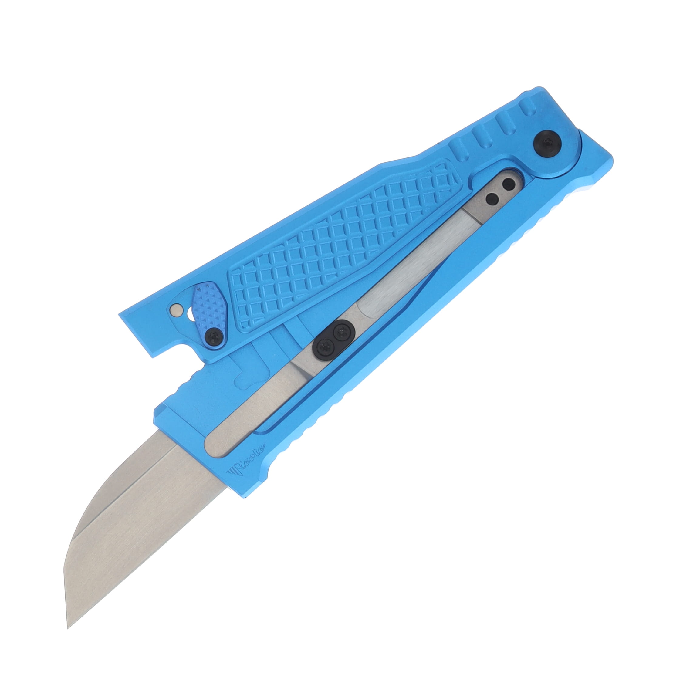 Reate EXO Performance 2 Bld. Gravity Knife SW/Satin Serrated Nitro V - Diamond Pattern Blue REEXOP-7 View 3