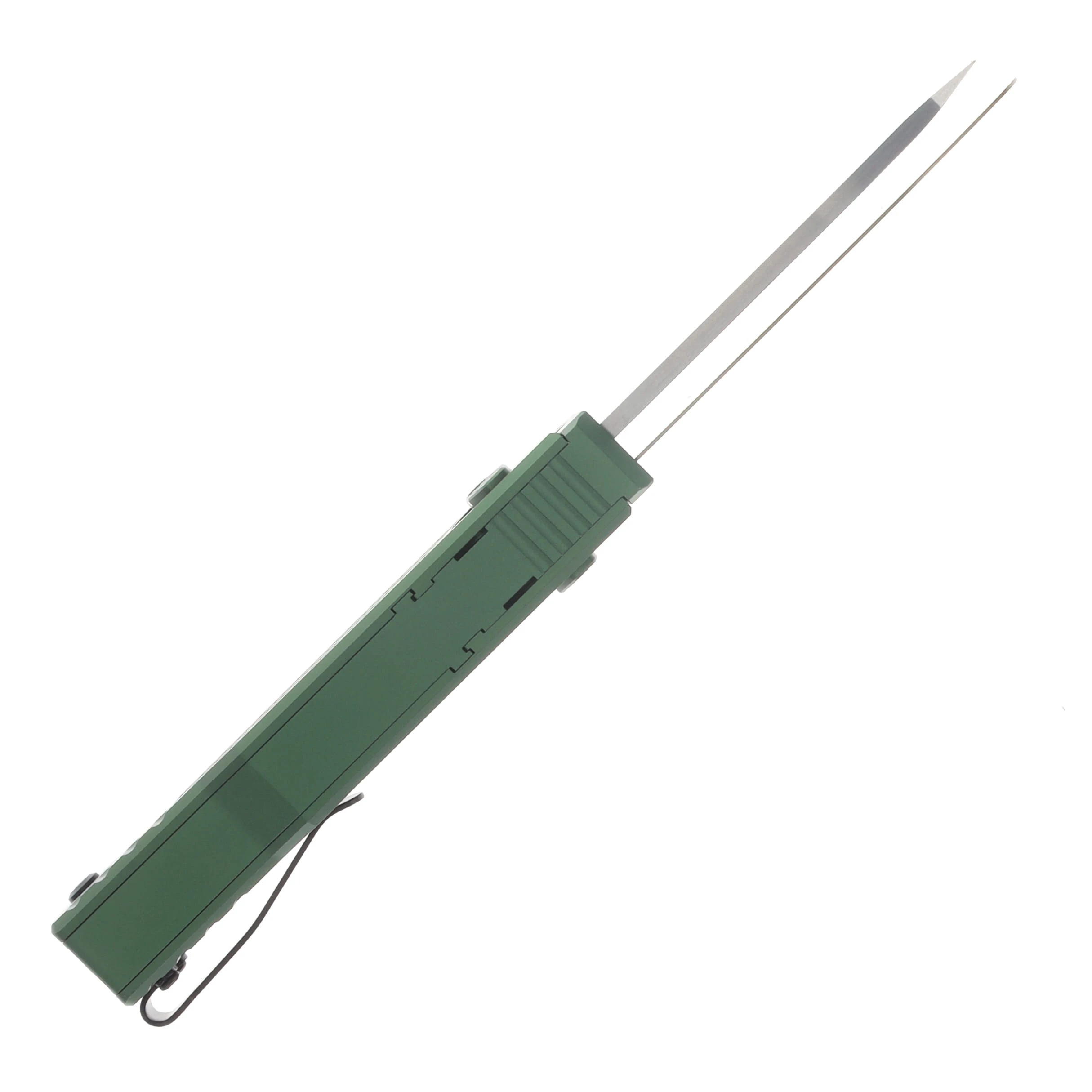 Reate EXO Performance 2 Bld. Gravity Knife SW/Satin Serrated Nitro V - Diamond Pattern Green REEXOP-8 View 9