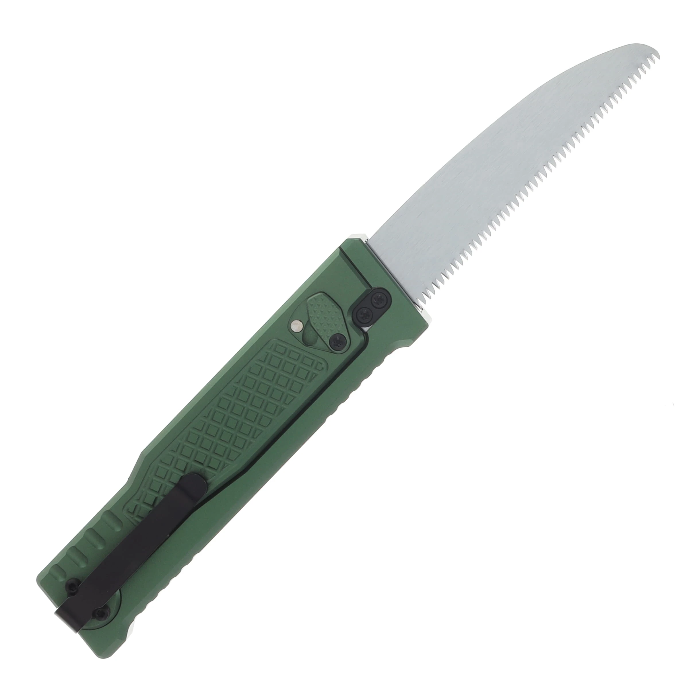 Reate EXO Performance 2 Bld. Gravity Knife SW/Satin Serrated Nitro V - Diamond Pattern Green REEXOP-8 View 5