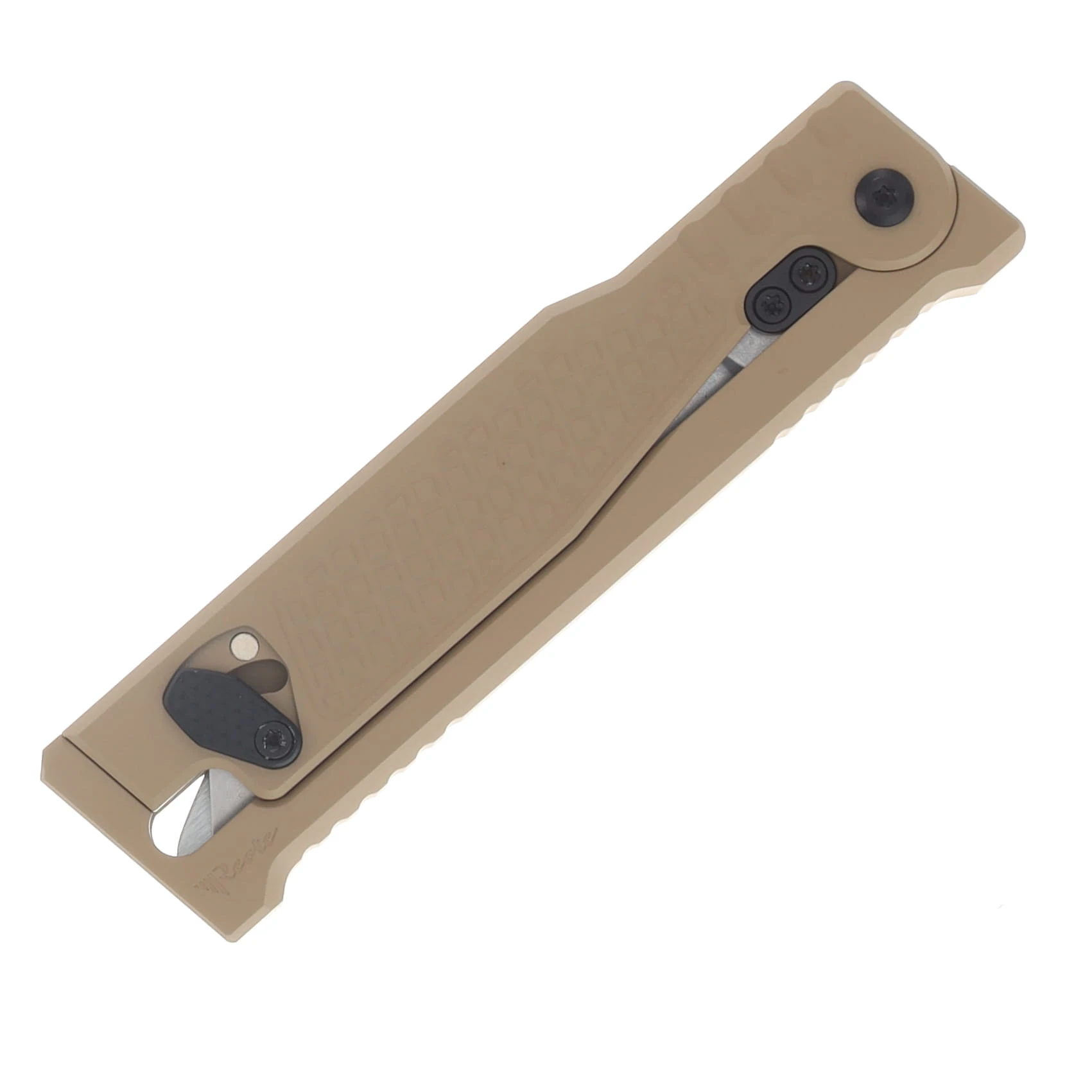 Reate EXO Performance 2 Bld. Gravity Knife SW/Satin Serrated Nitro V - Diamond Pattern Tan REEXOP-9 View 8