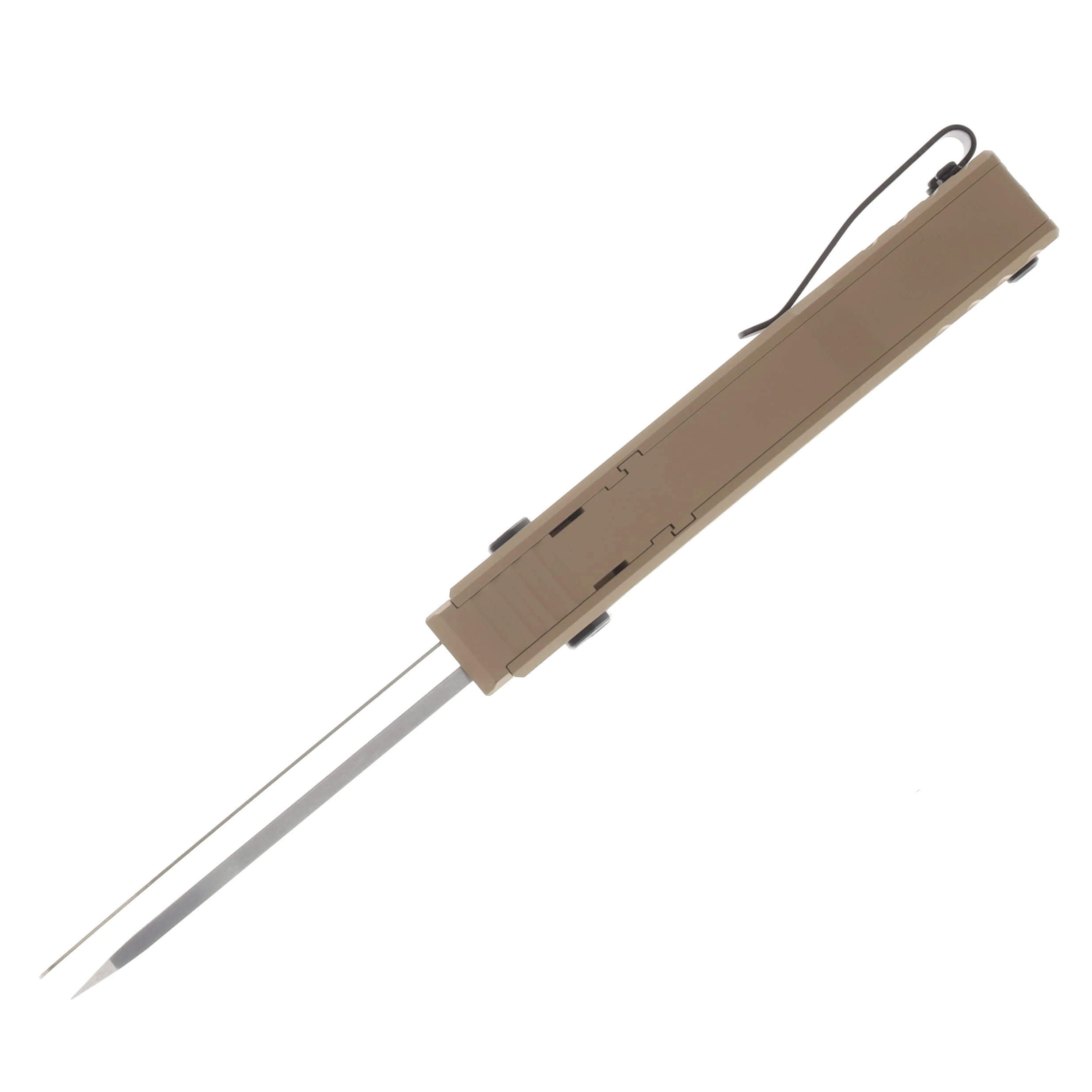 Reate EXO Performance 2 Bld. Gravity Knife SW/Satin Serrated Nitro V - Diamond Pattern Tan REEXOP-9 View 9