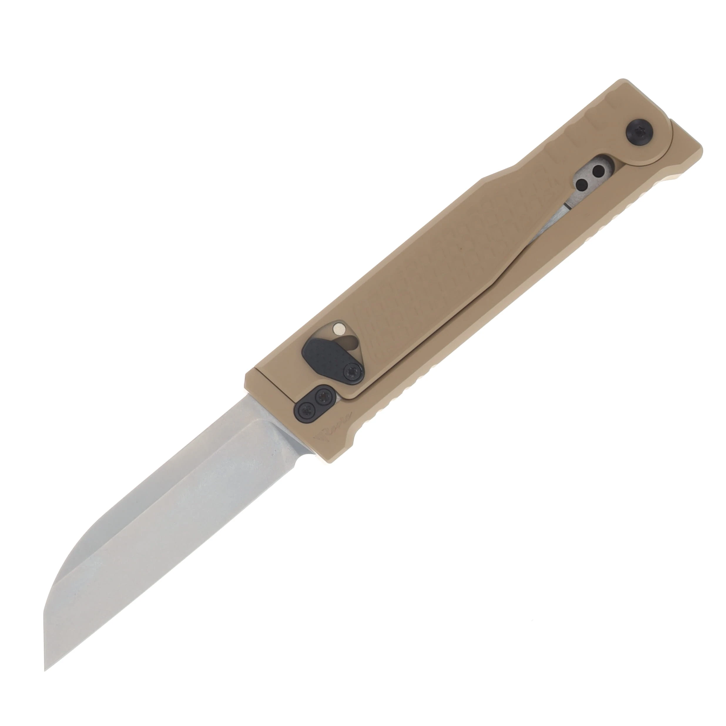 Reate EXO Performance 2 Bld. Gravity Knife SW/Satin Serrated Nitro V - Diamond Pattern Tan REEXOP-9 View 1