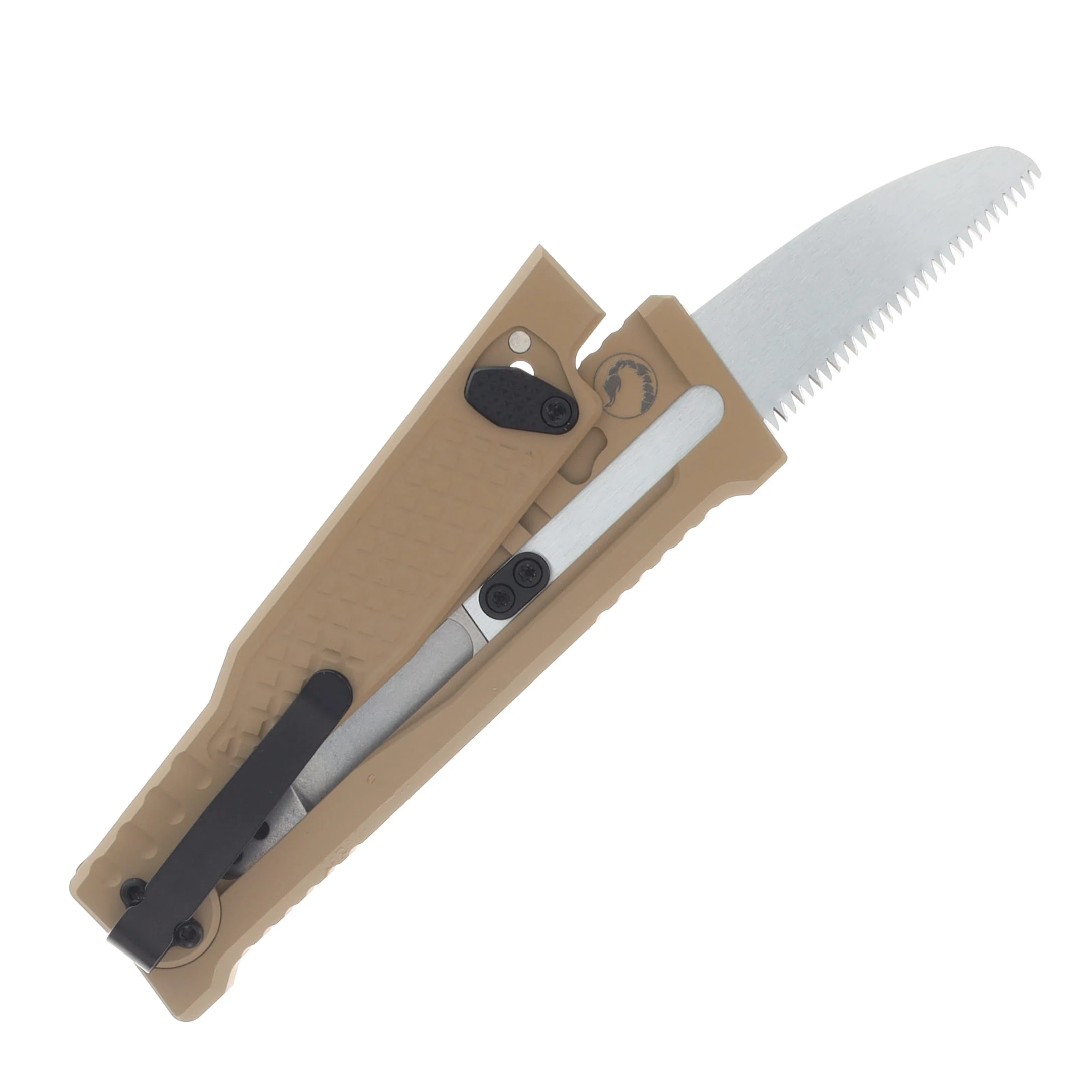 Reate EXO Performance 2 Bld. Gravity Knife SW/Satin Serrated Nitro V - Diamond Pattern Tan REEXOP-9 View 6