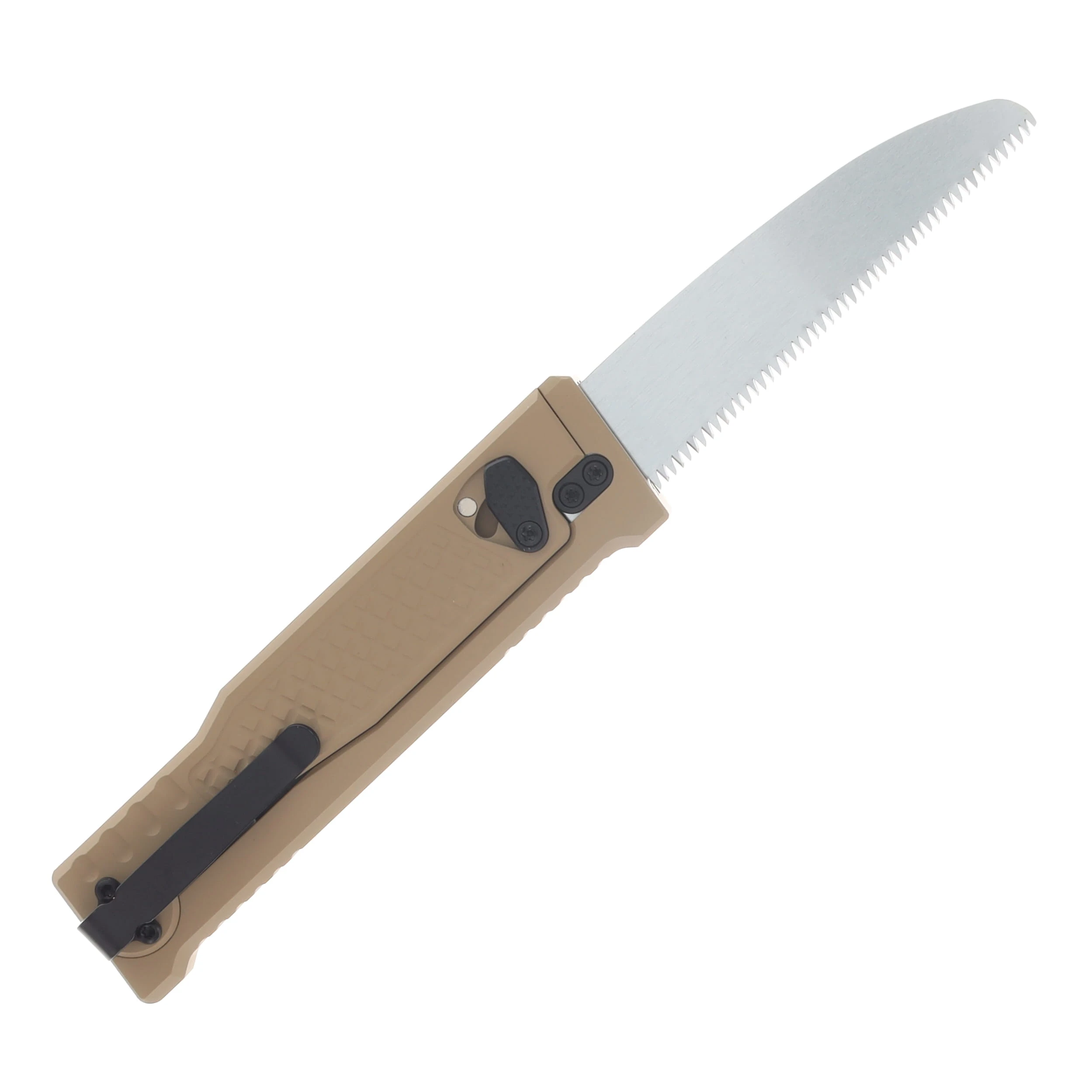 Reate EXO Performance 2 Bld. Gravity Knife SW/Satin Serrated Nitro V - Diamond Pattern Tan REEXOP-9 View 5