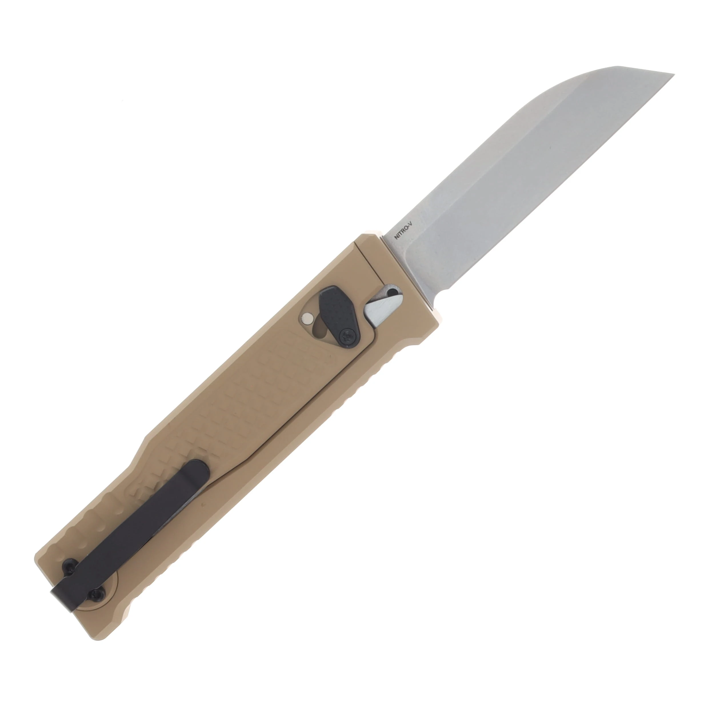 Reate EXO Performance 2 Bld. Gravity Knife SW/Satin Serrated Nitro V - Diamond Pattern Tan REEXOP-9 View 2