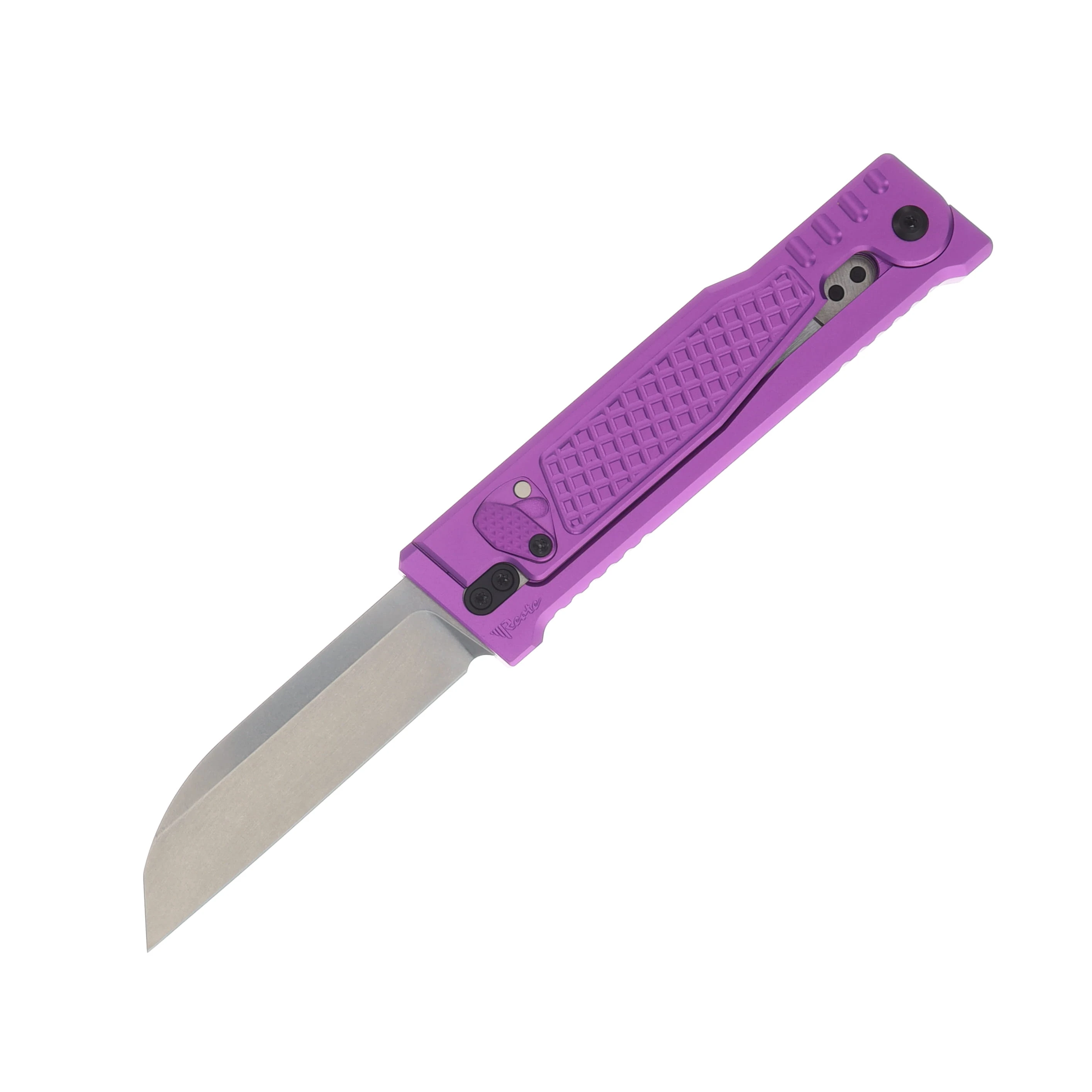 Reate EXO Performance 2 Bld. Gravity Knife SW/Satin Serrated Nitro V - Diamond Pattern Purple REEXOP-10 View 1