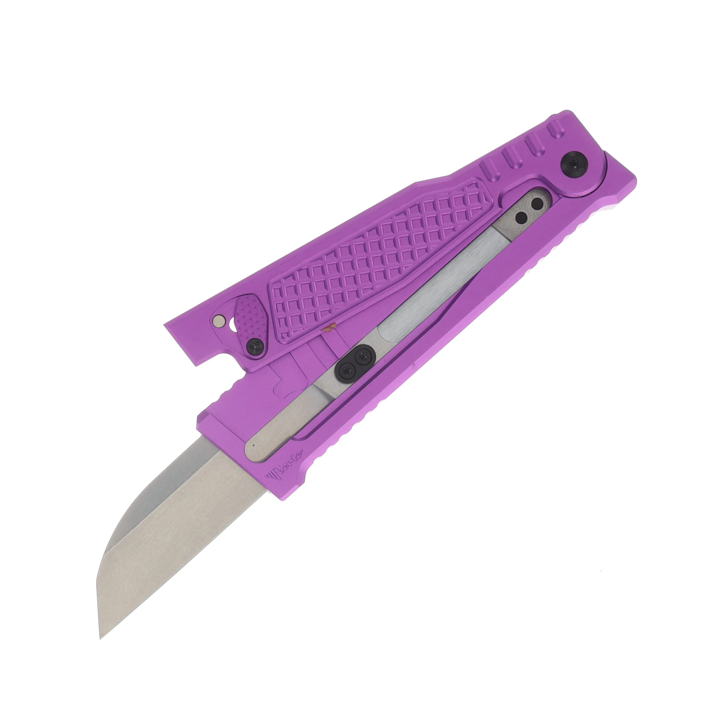 Reate EXO Performance 2 Bld. Gravity Knife SW/Satin Serrated Nitro V - Diamond Pattern Purple REEXOP-10 View 3