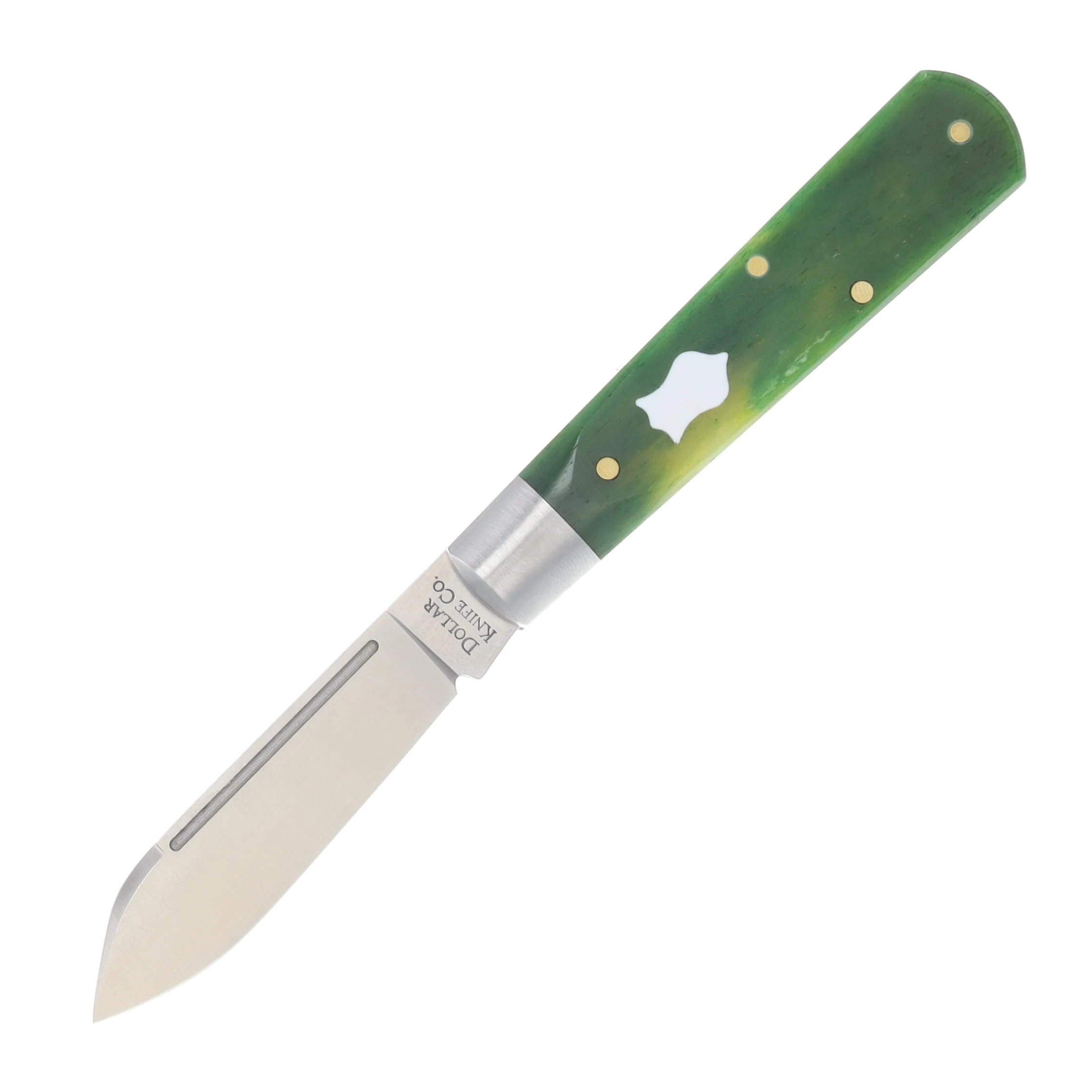 Dollar Knife Co. Green Camel Bone White Shield Folding Knife DKC-GCB-WS View 1