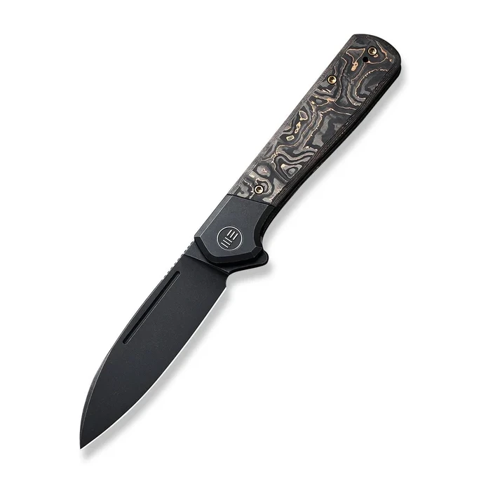 We Knife Soothsayer Framelock Folding Knife Black Stonewash 20CV/Black Titanium with Copper Foil Carbon Fiber Inlay View 1
