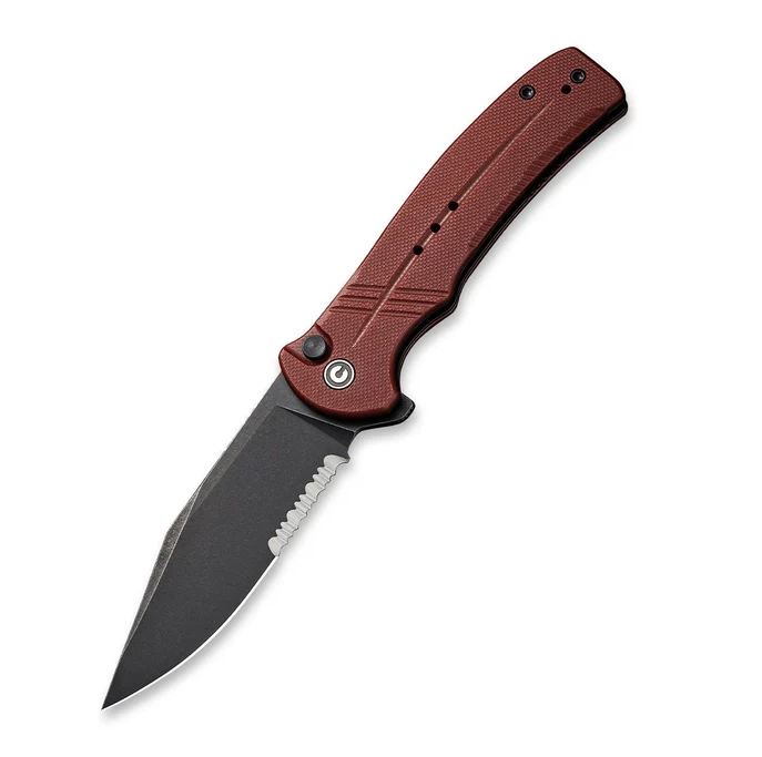 CIVIVI Cogent Button Lock Folding Knife Partially Serrated Black Stonewash /Burgundy G-10 View 1
