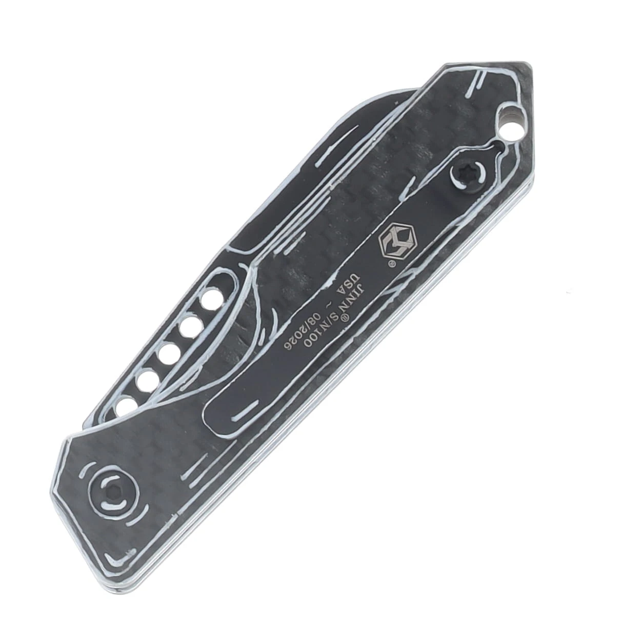 Heretic Jinn Automatic Knife Black and White Cel Shaded Glow Carbon Fiber Chassis H113-CS-BW-CF View 4