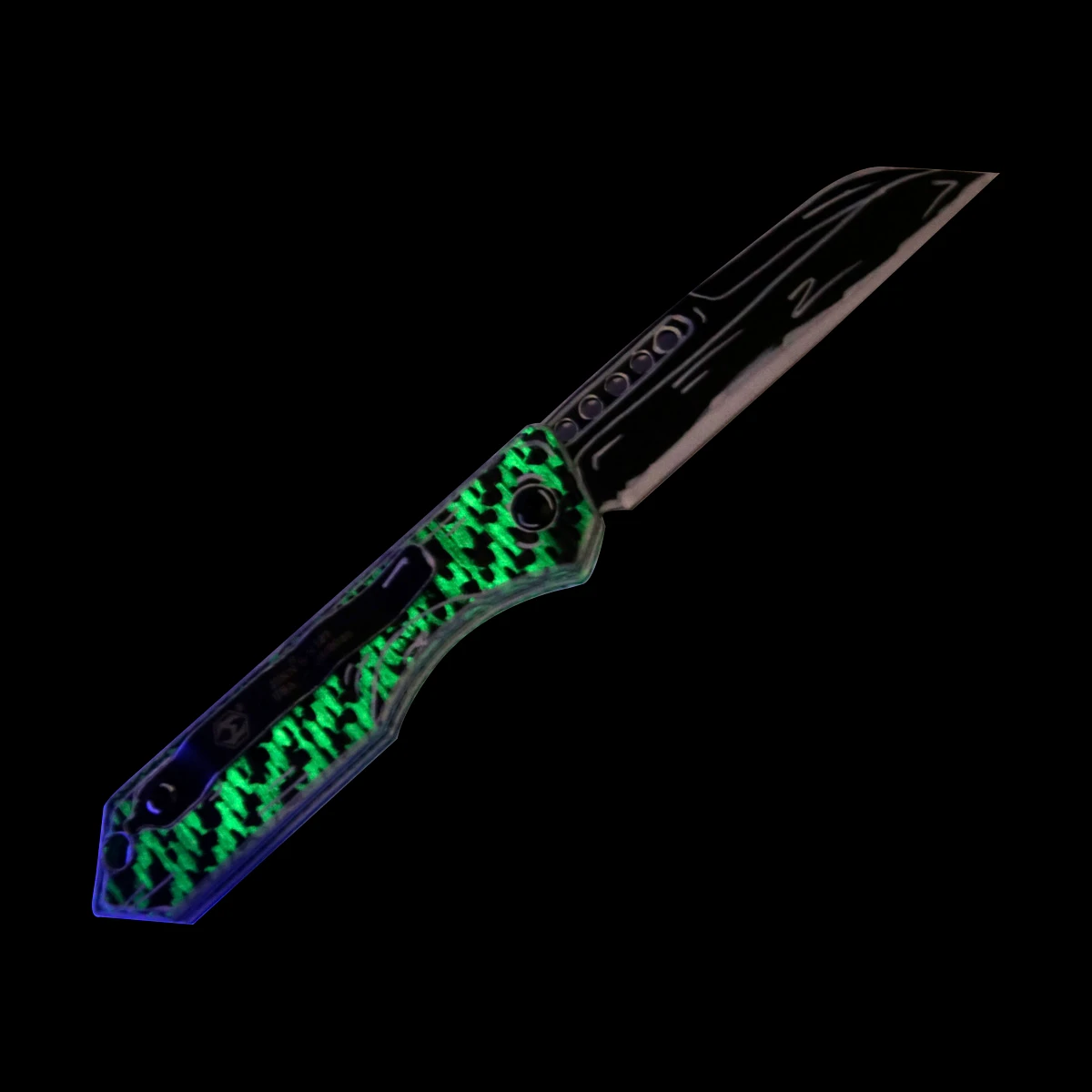 Heretic Jinn Automatic Knife Black and White Cel Shaded Glow Carbon Fiber Chassis H113-CS-BW-CF View 9