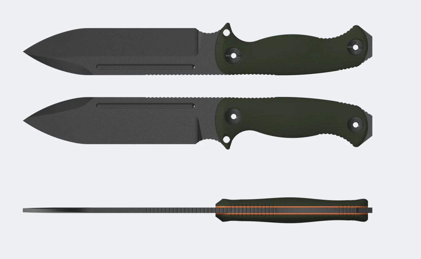 Kizer Drop Bear Fix 7 HexShox Fixed Blade PVD Stonewash AEB-L/Olive Green Micarta with Orange Liner 1103HSD2 View 1