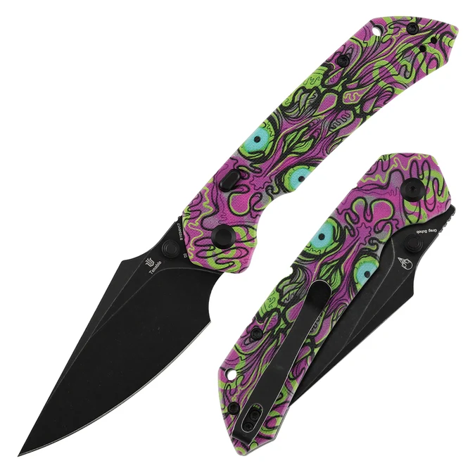 Tenable Knives Fenrir Folder Jade G-10 W/Purple Undead Print Handle Blackwash D2 Blade B1034H17 View 1