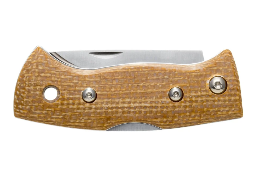 Helle Berget Lockback Folding Knife 12C27/Mustard Jute Micarta HF195044 View 2