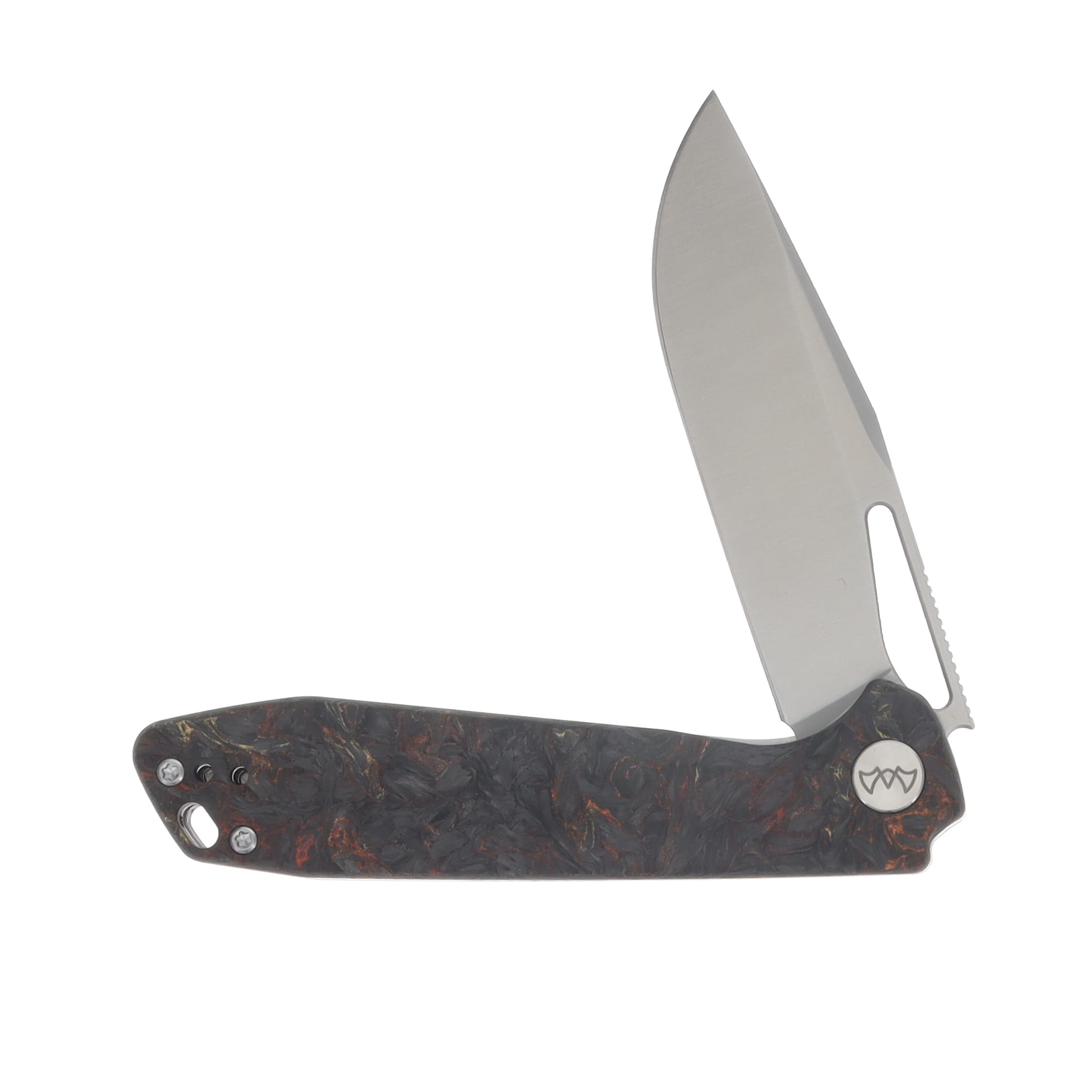 Wixco Ragnar Folding Knife 14C28N Satin Blade Red Shredded Carbon Fiber Handle WX11-C View 4