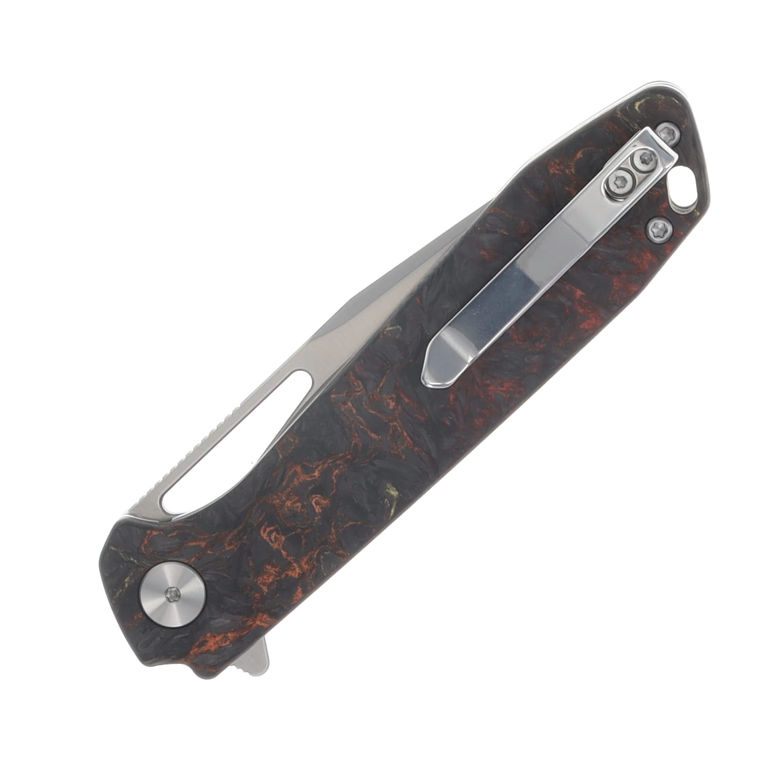 Wixco Ragnar Folding Knife 14C28N Satin Blade Red Shredded Carbon Fiber Handle WX11-C View 7