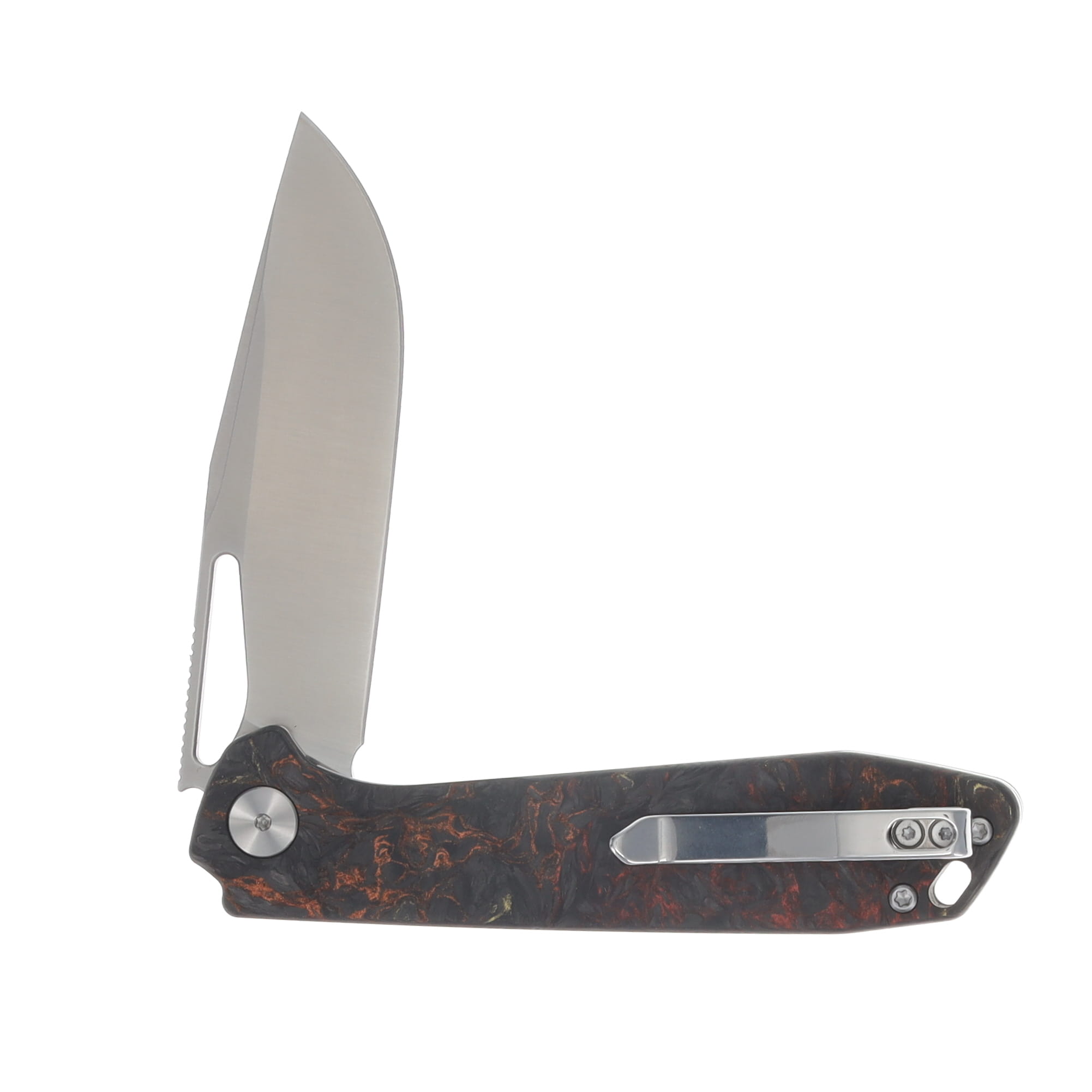 Wixco Ragnar Folding Knife 14C28N Satin Blade Red Shredded Carbon Fiber Handle WX11-C View 5