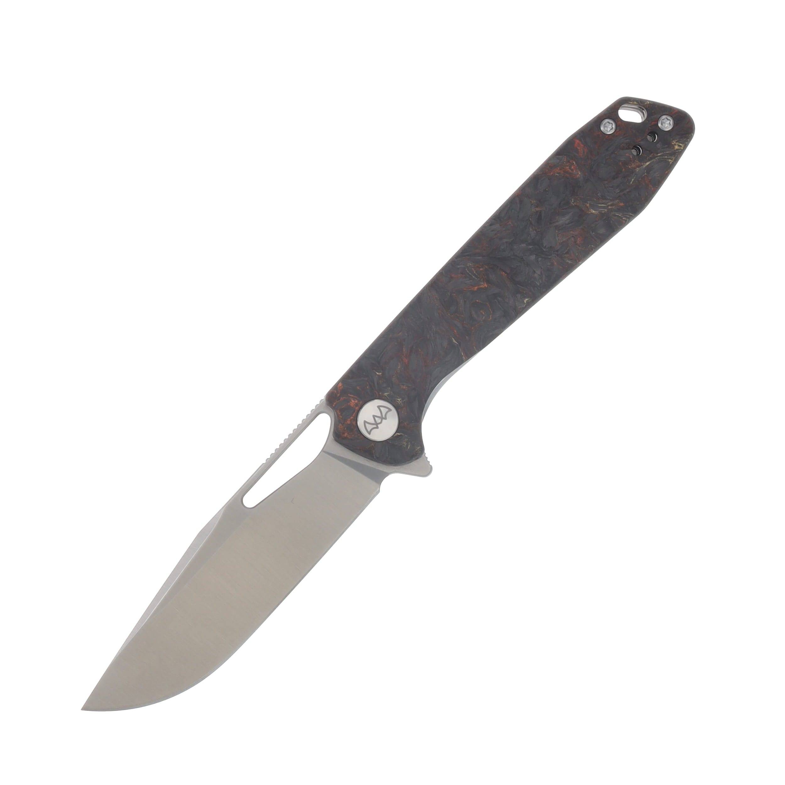 Wixco Ragnar Folding Knife 14C28N Satin Blade Red Shredded Carbon Fiber Handle WX11-C View 1