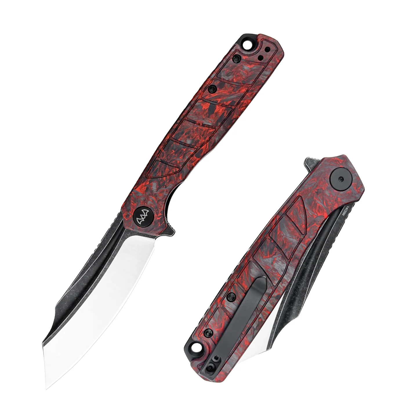 Wixco Splark Folder 14C28N Black SW-Satin Blade Red Luminous Shredded Carbon Fiber Handle WX20-B View 1