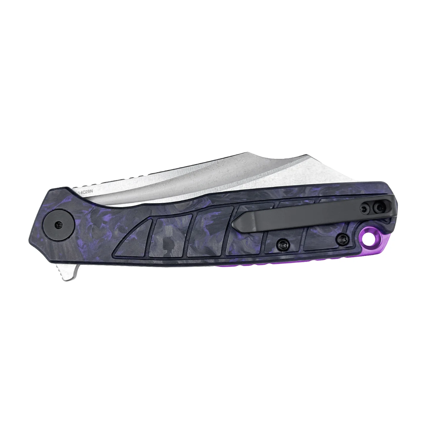 Wixco Splark Folder 14C28N SW Blade Purple Shredded Carbon Fiber Handle View 2