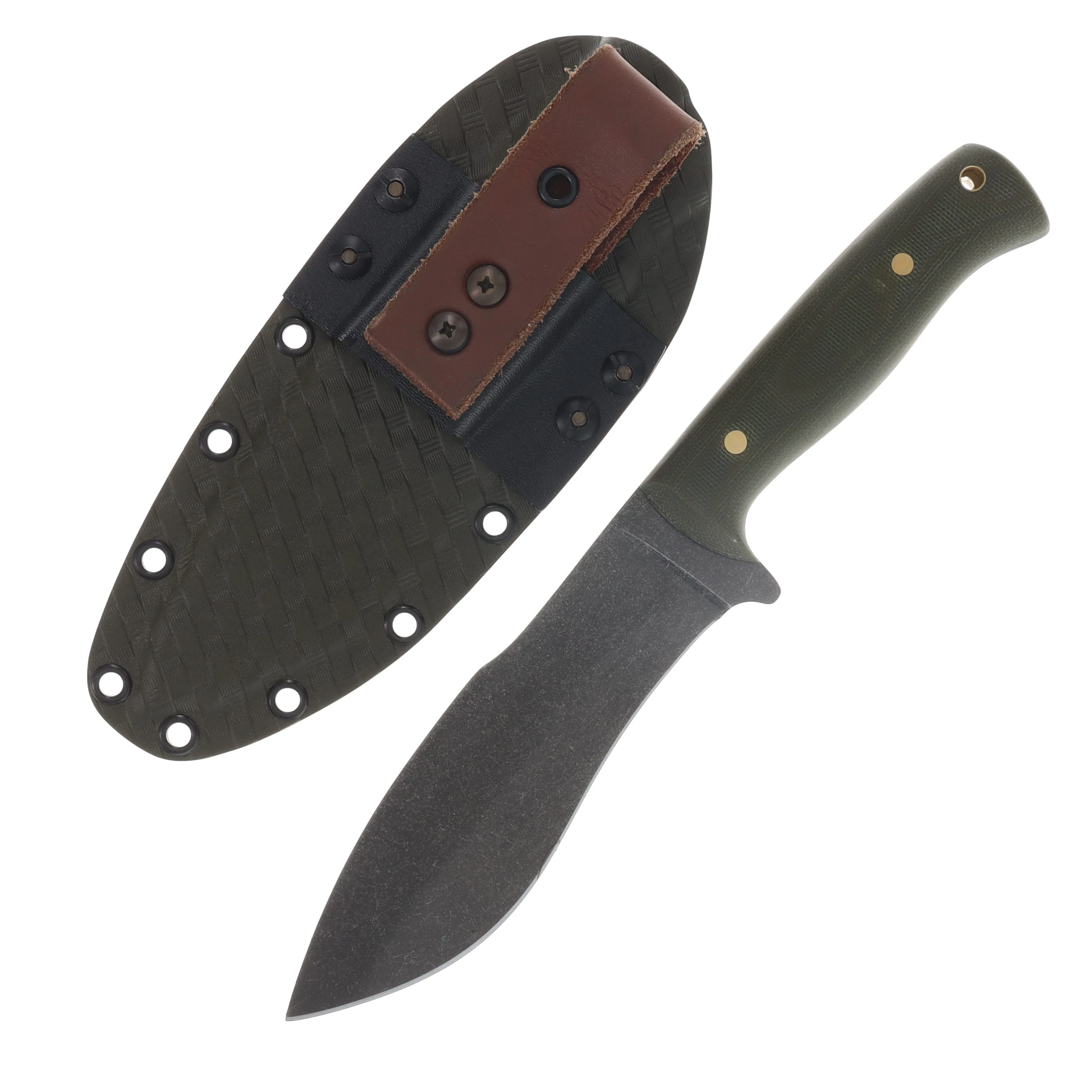 Samuel Riner Custom Knives Bushmaster Fixed Blade Acid Washed 80Crv2 Steel OD Green Micarta W/Black Liners SRKBUSH1 View 2