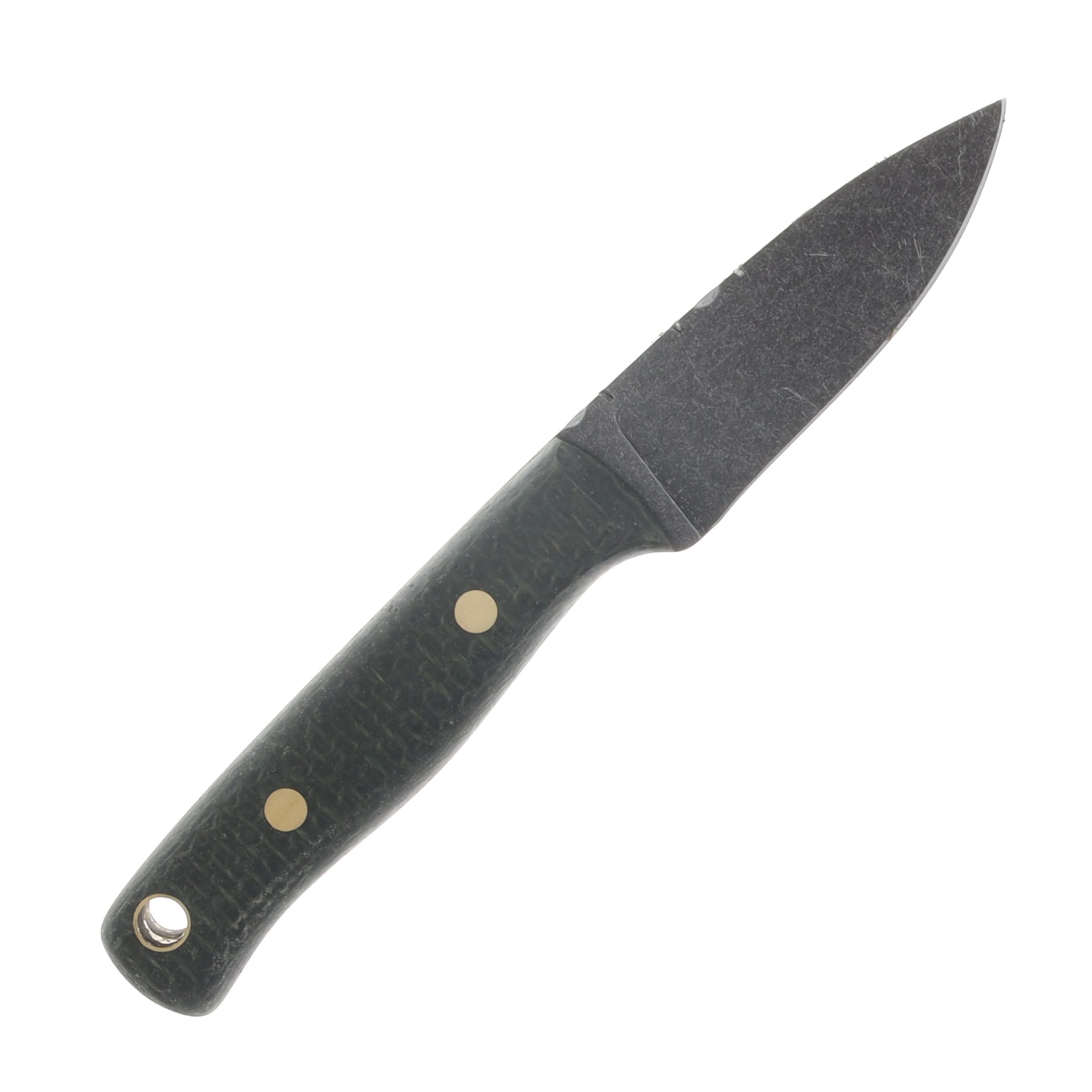 Samuel Riner Custom Knives Clinton Clipper Fixed Blade Acid Washed 80CrV2 W/Filework Forest Green Burlap Micarta SRKCCFGBM View 3