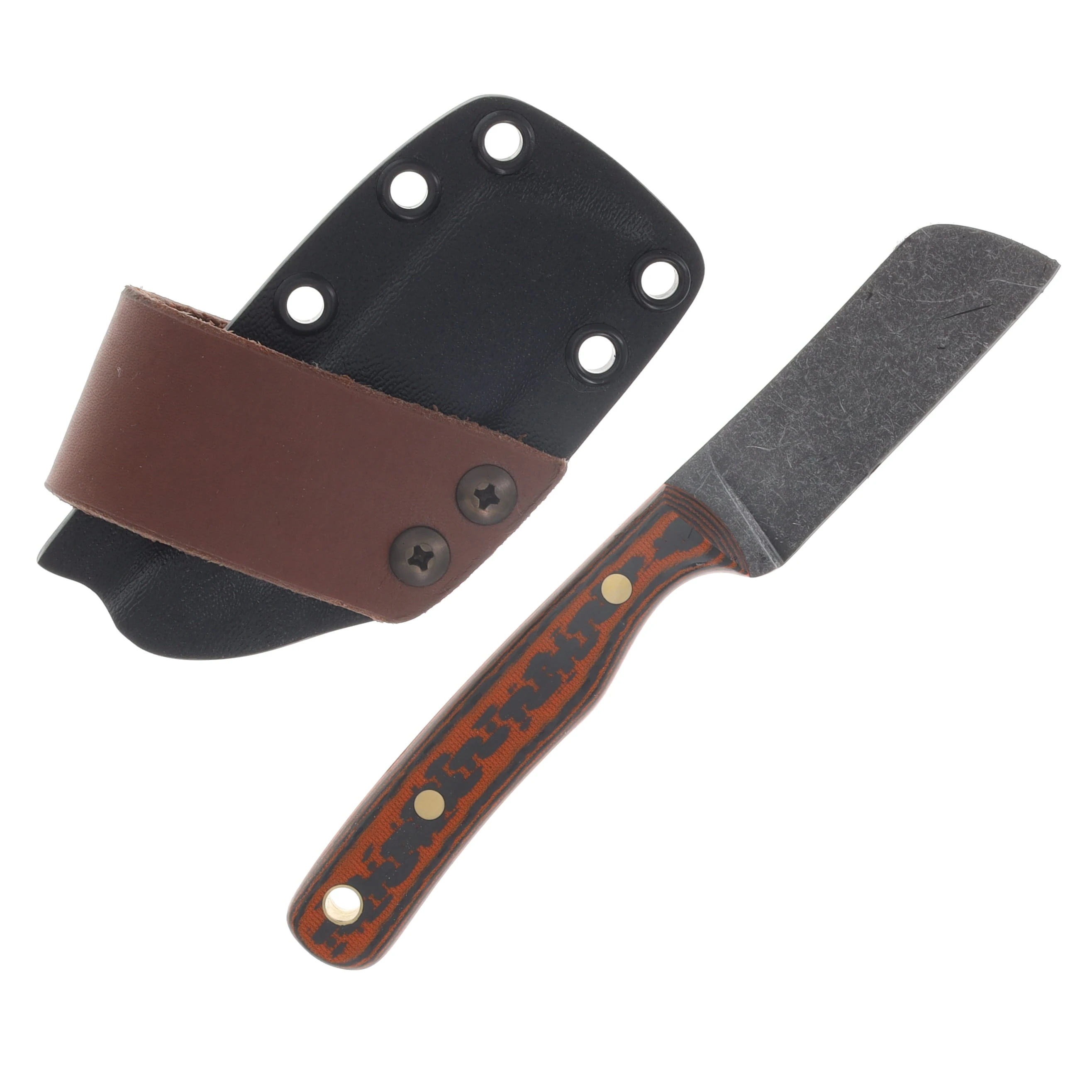 Samuel Riner Custom Knives Pellissippi XL Sheepsfoot Fixed Blade Acid Washed 80CrV2 Orange Carbon Fiber SRKPELLXLOCF View 2
