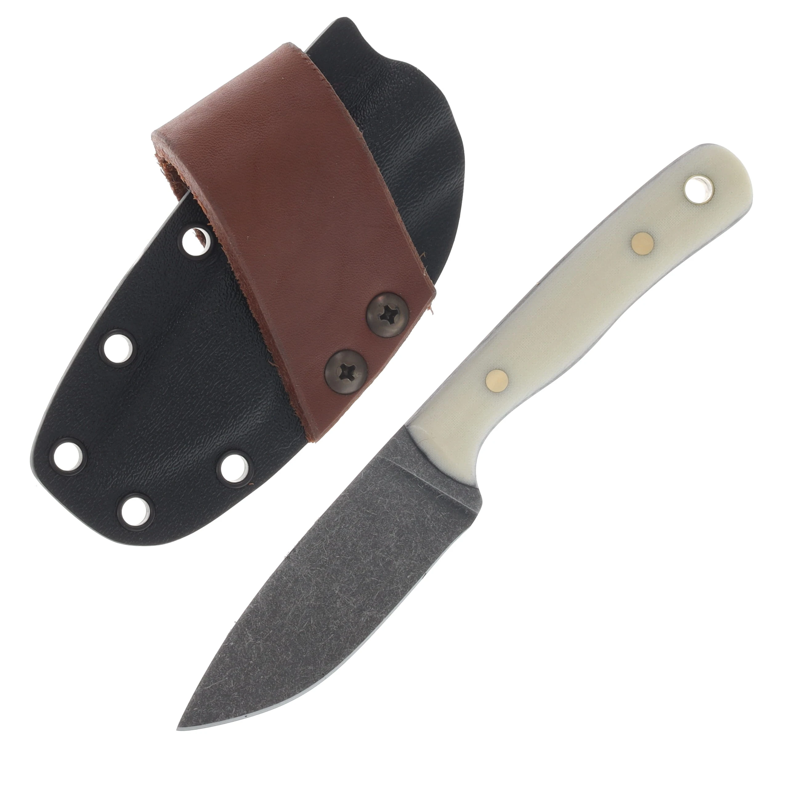 Samuel Riner Custom Knives Pellissippi XL Fixed Blade Acid Washed 80CrV2 White Micarta W/Black Liners SRKPELLXLWMBL View 1