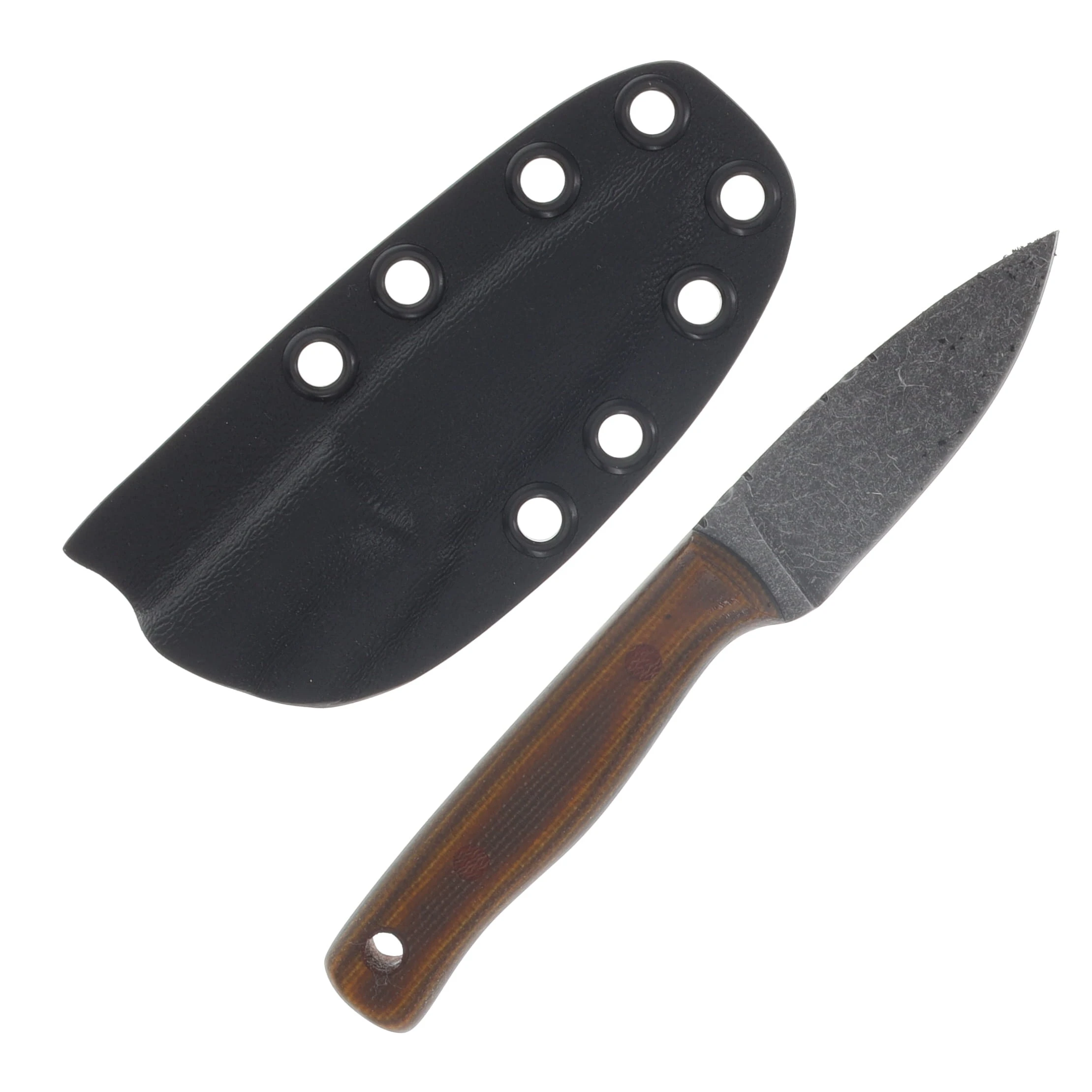 Samuel Riner Custom Knives Clinton Clipper Fixed Blade Acid Washed 80CrV2 W/Filework Maple Micarta SRKCCMM View 2