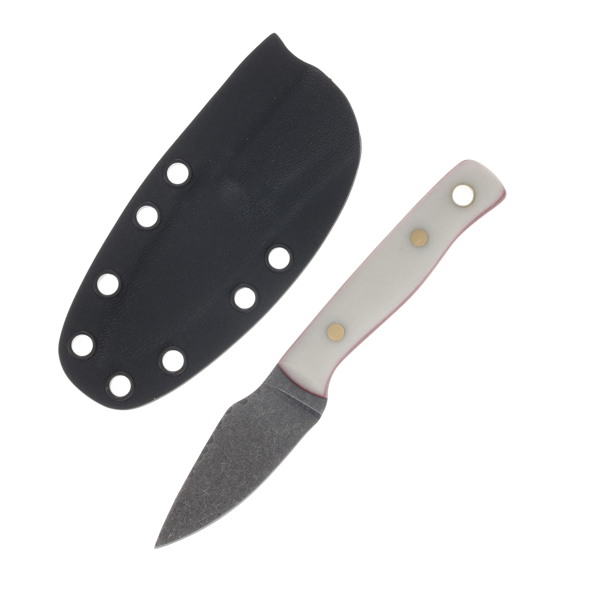Samuel Riner Custom Knives Clinton Clipper Defender Fixed Blade Acid Washed 80CrV2 W/Filework White Micarta W/Red Liner SRKCCDWMRL View 1