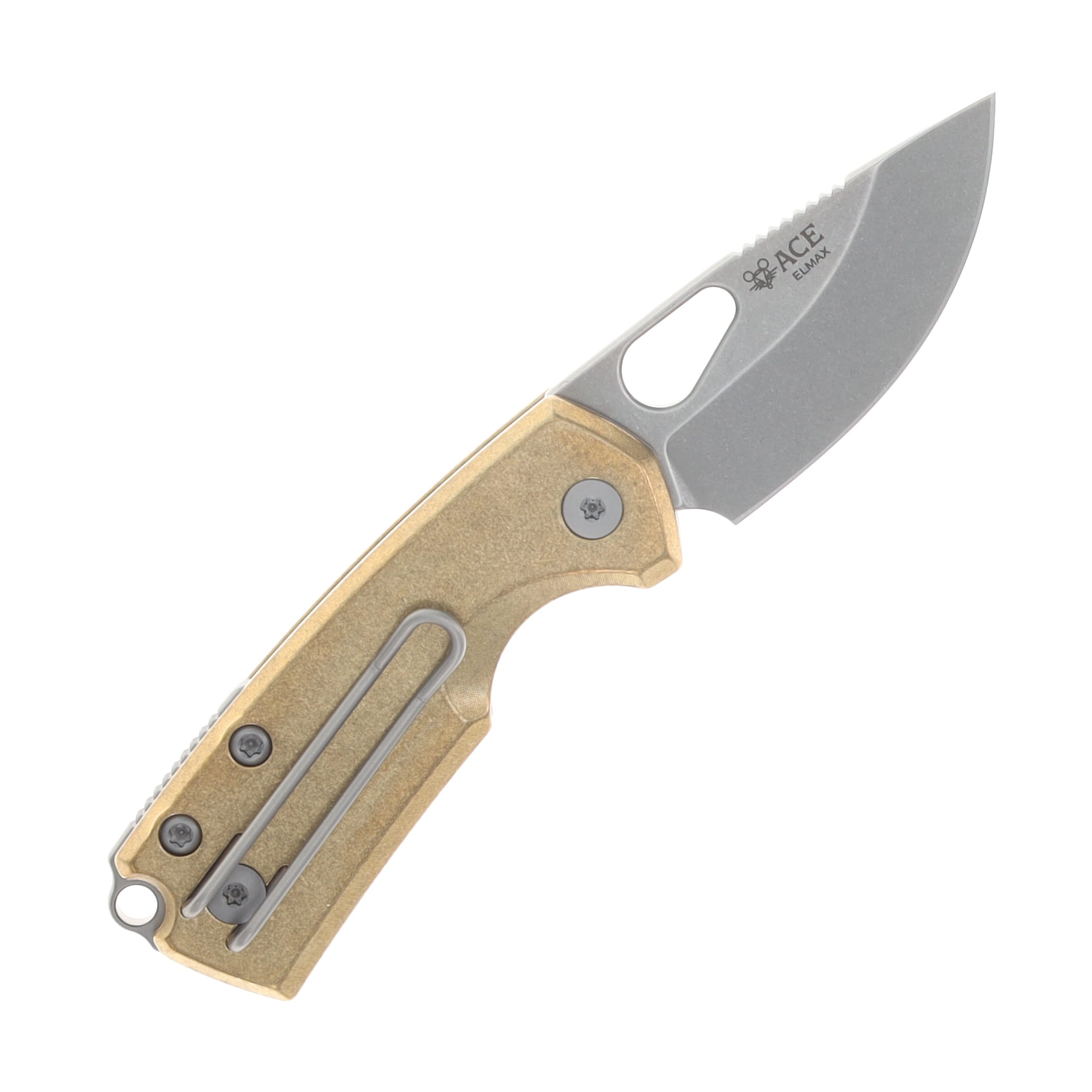 GiantMouse Tipsy Button Lock Folding Knife Stonewash Elmax/Brass TIPSY-BRASS View 3