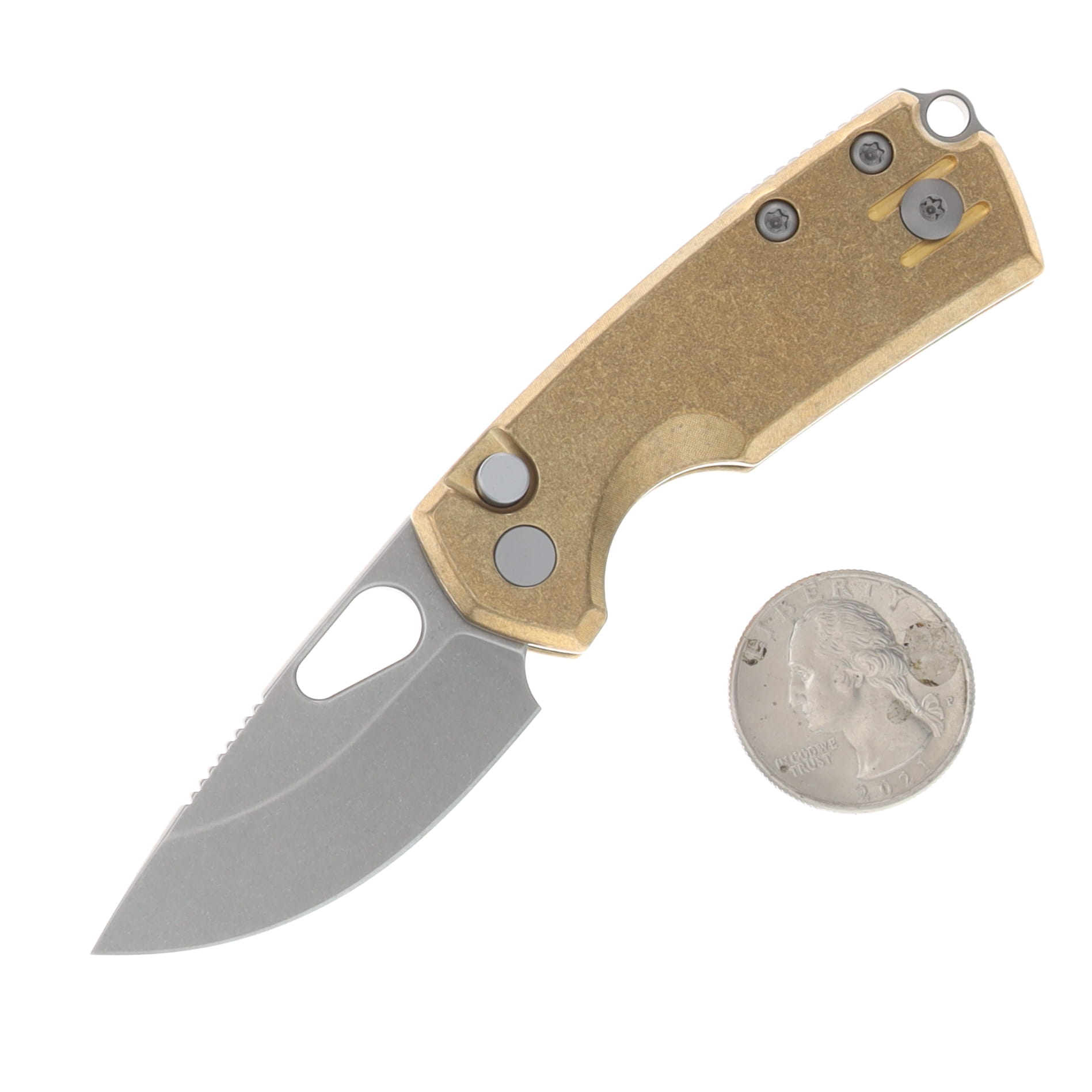 GiantMouse Tipsy Button Lock Folding Knife Stonewash Elmax/Brass TIPSY-BRASS View 2