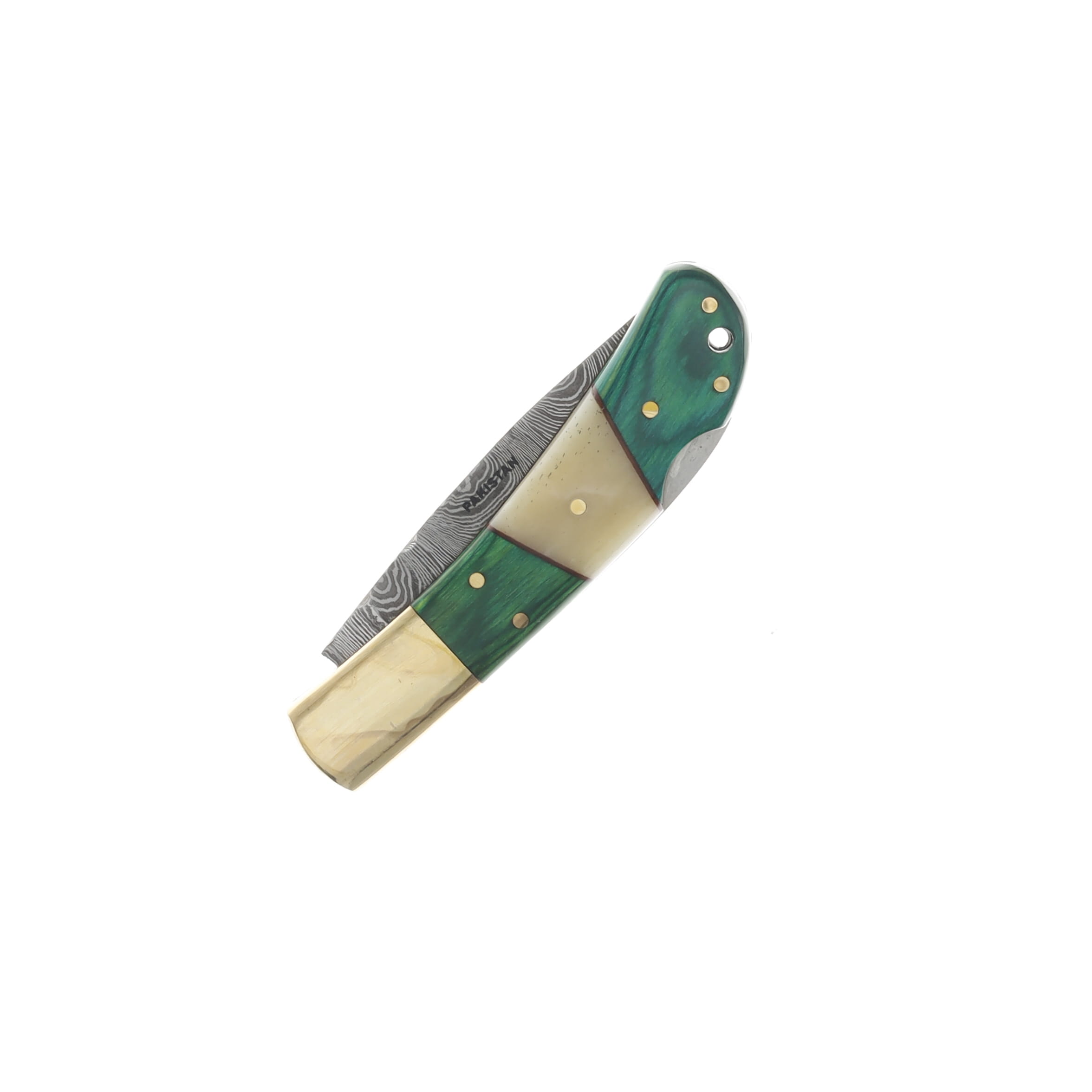 Szco Damascus Green Pakkawood and White Bone Lockback Folding Knife DM1169 View 4