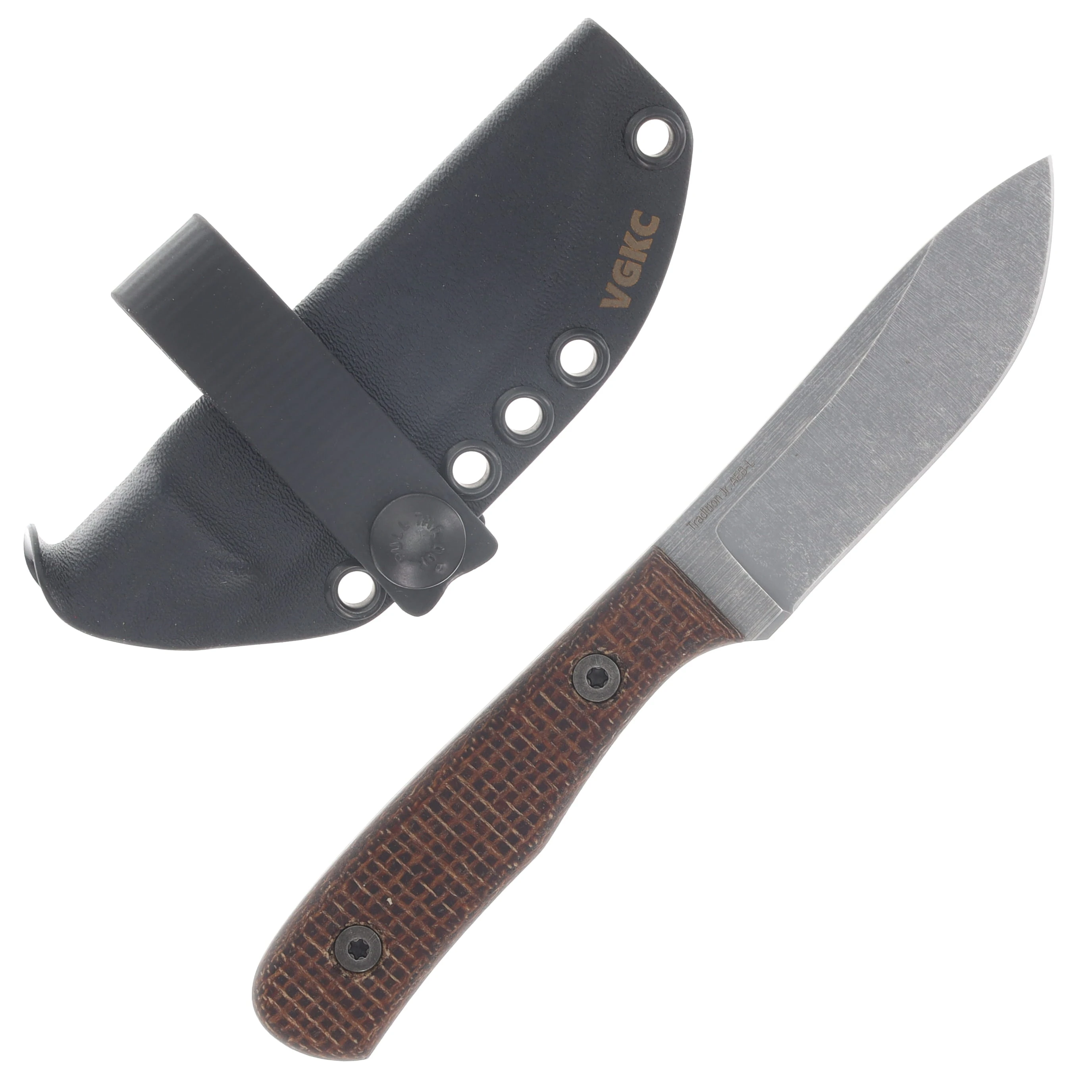 Very Good Knife Co Tradition Jr Fixed Blade Brown Burlap Micarta - Stonewash Nitro V VGKCTJBBM View 2