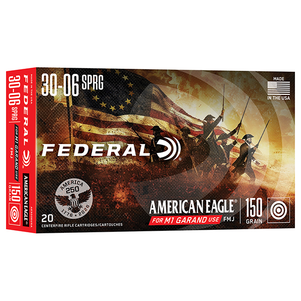 Federal American Eagle 30-06 Springfield Rifle Ammunition 20 Rounds Brass Centerfire 150 Grain FMJ AE3006USA View 1