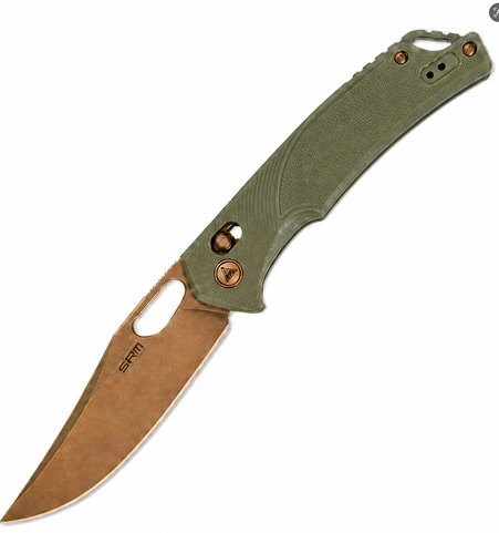 SRM SMKW Exclusive Retriever Folding Knife Olive Green G-10 - TI Coating Burnt Bronze 8Cr13Mov View 1