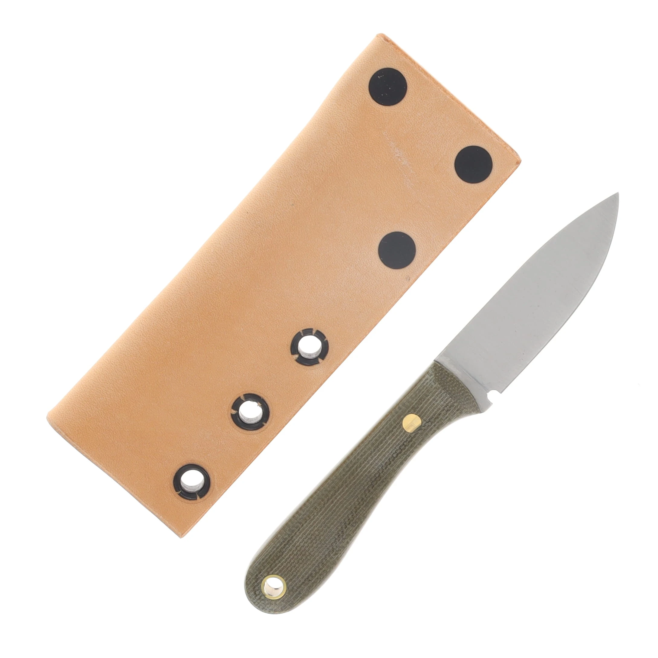 Lishen Knives Little Holston Drop Point Fixed Blade Green Canvas Micarta Brass Pins LKLHDPGCMBP View 2