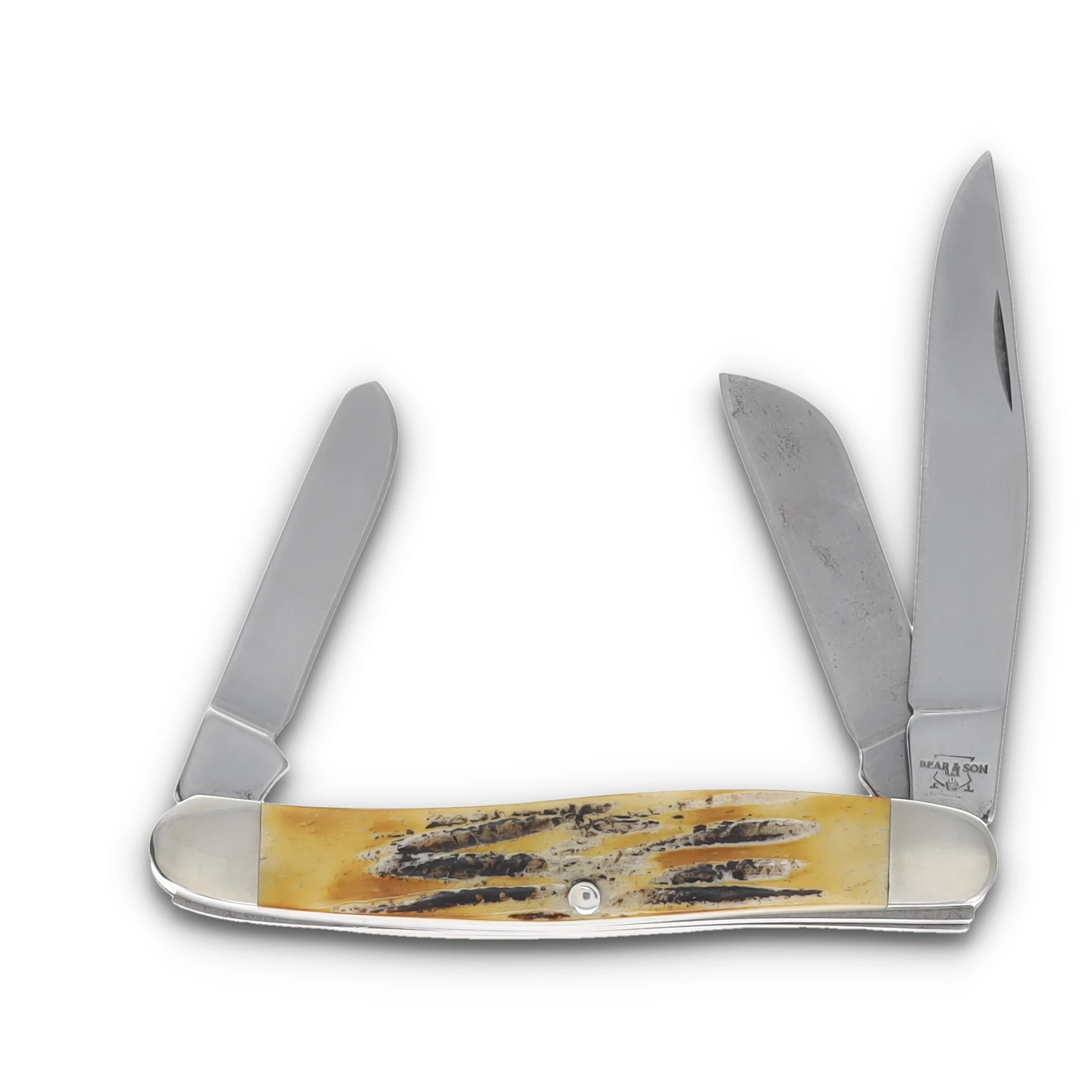 Bear & Son Large Stockman Folding Knife Genuine India Stag Bone BR547 View 1