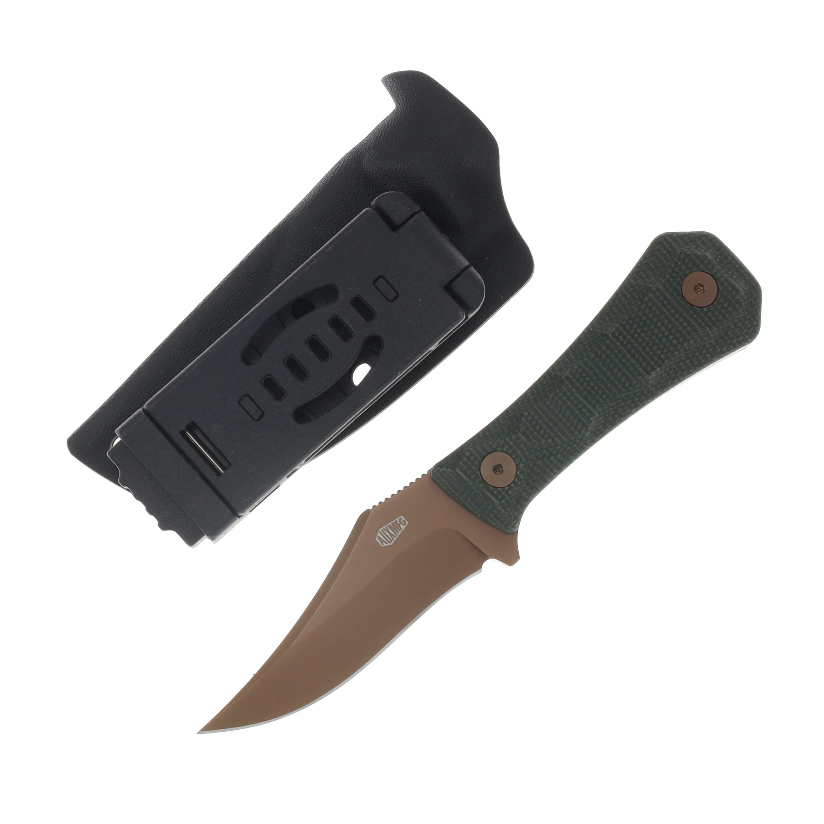 Auxiliary Manufacturing Pocket Bowie Fixed Blade 14C28N/Green Micarta AUX-001MGNROSE View 2