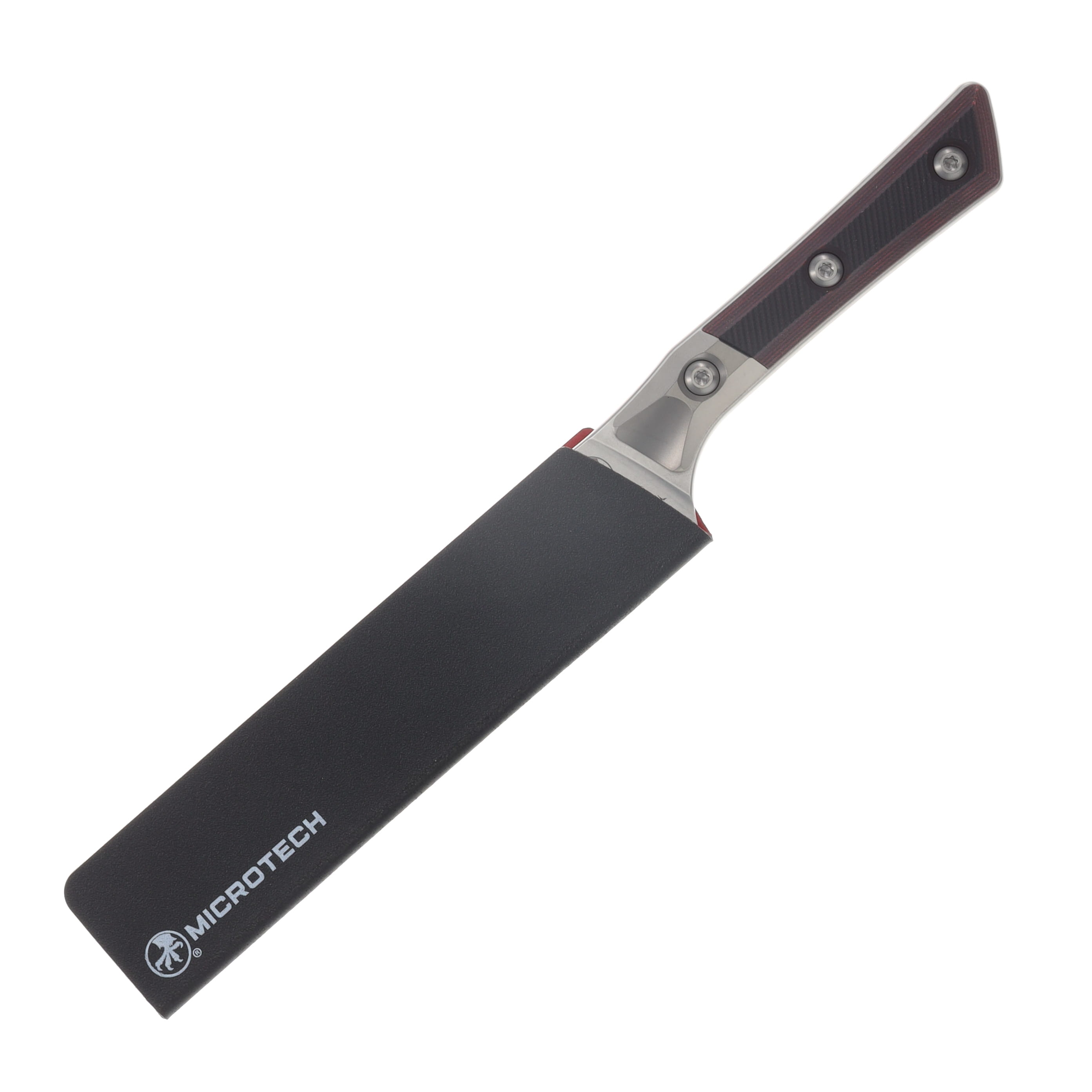 Microtech 6" Utility Knife Stonewash Blade/Black Cherry G-10 with Bead Blast Titanium Bolsters MT3400B10BC View 3
