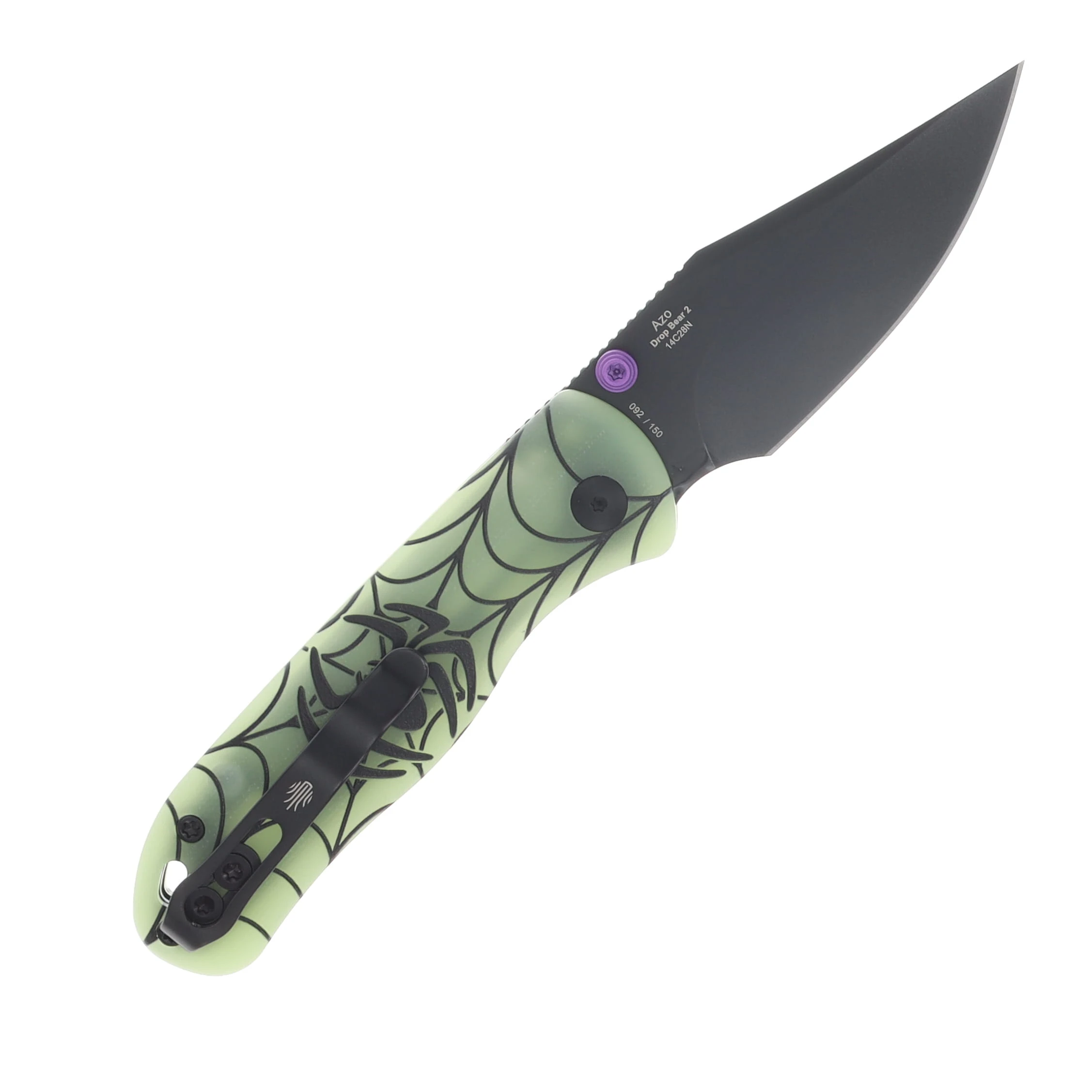 Kizer SMKW Exclusive Halloween Drop Bear 2 Folder Glow-in-the-Dark G-10 W/Spider and Web UV Pattern - Black TI Coated 14C28N V3619.2BCE2 View 1