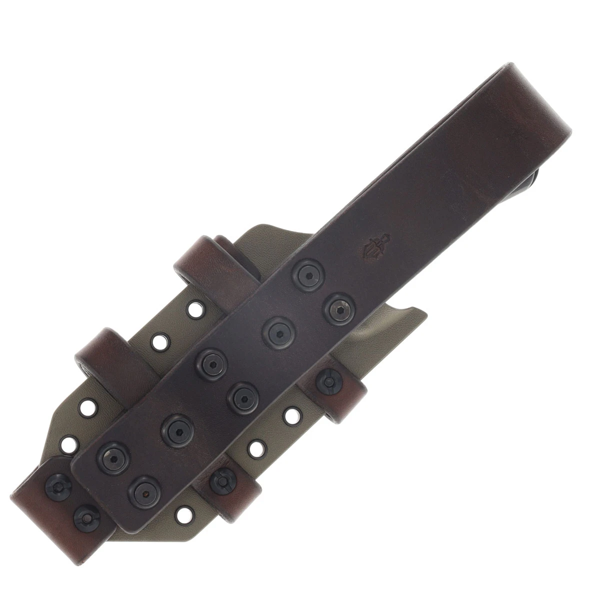 Miller Bros M-27 Fixed Knife Black Blade W/Edge Work Black Textured Handle Tan/Brown Sheath View 7