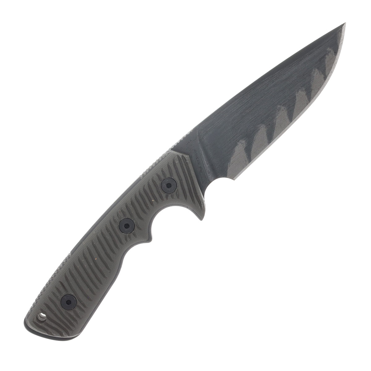 Miller Bros M-27 Fixed Knife Black Blade W/Edge Work OD Green Textured Handle Black Sheath View 4