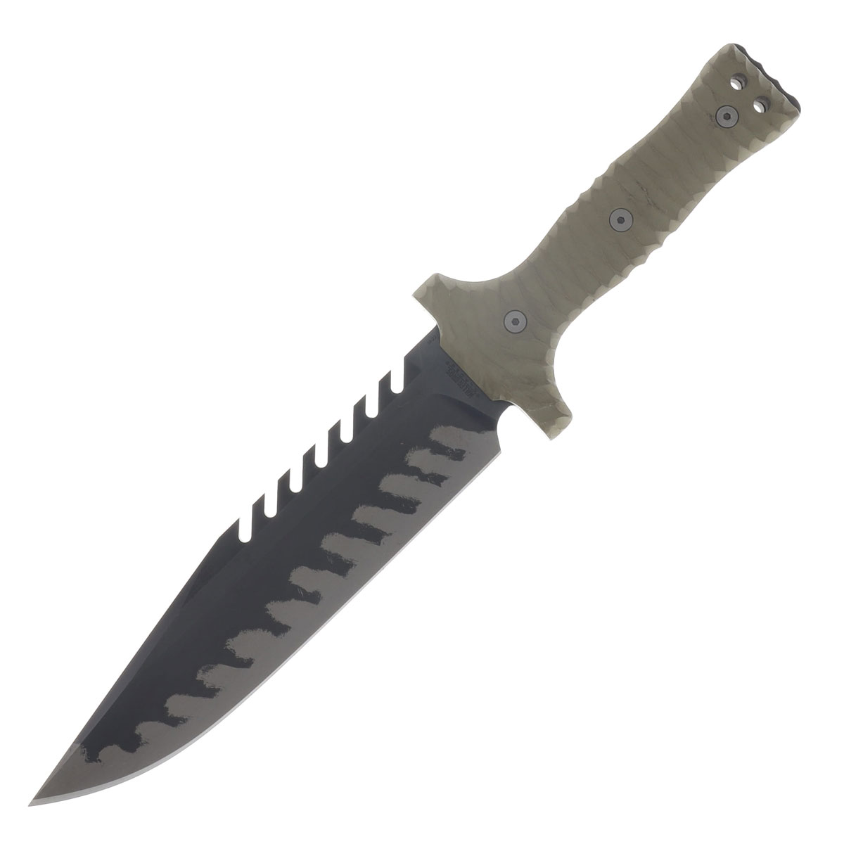 Miller Bros M-22 Fixed Blade Tooth Spine Etched Edge OD Green Handle Tan/Black Sheath M-22EETNBKSODH View 3
