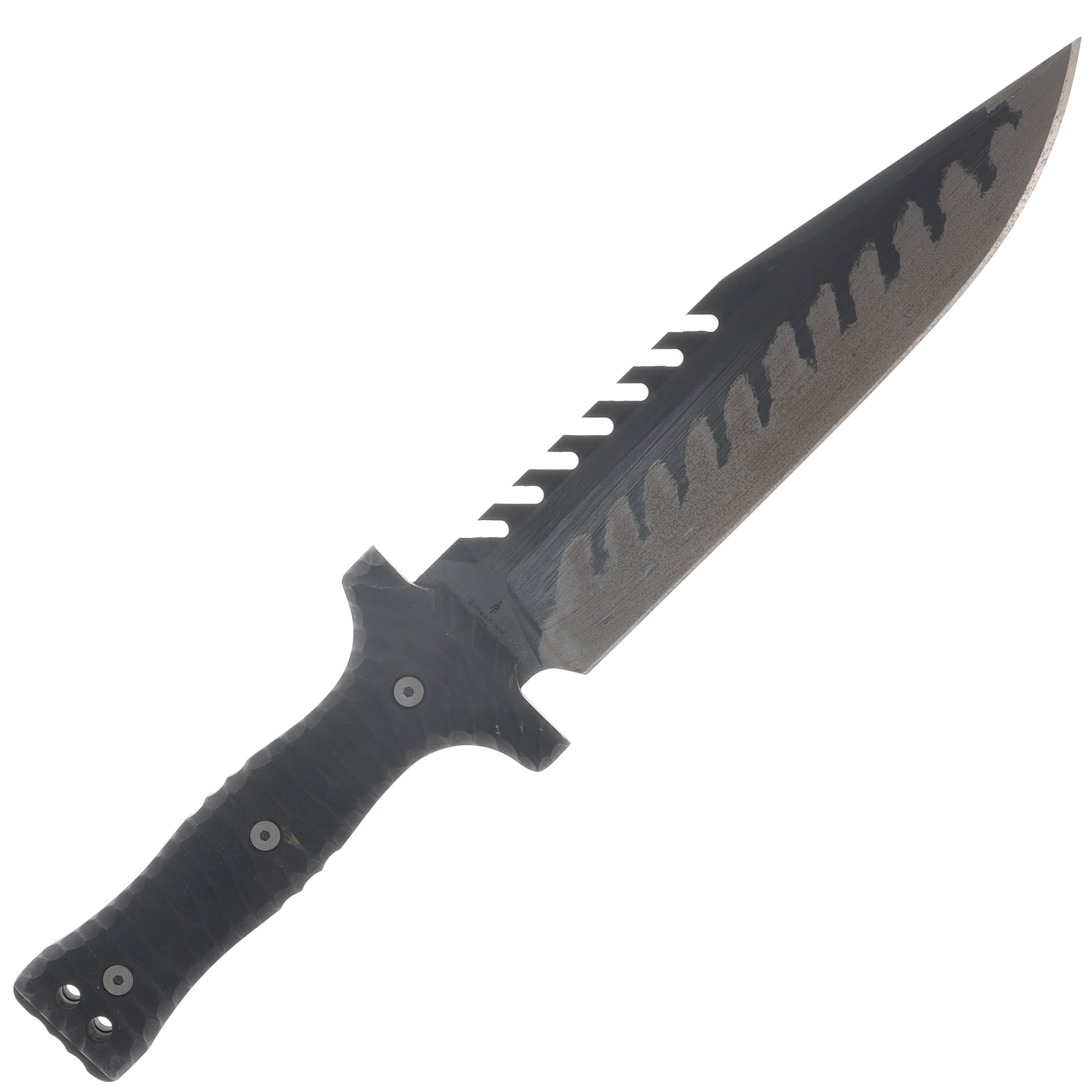 Miller Bros M-22 Fixed Blade Tooth Spine Etched Edge Black Handle Black/Brown Sheath M-22EEBKBNSBKH View 4