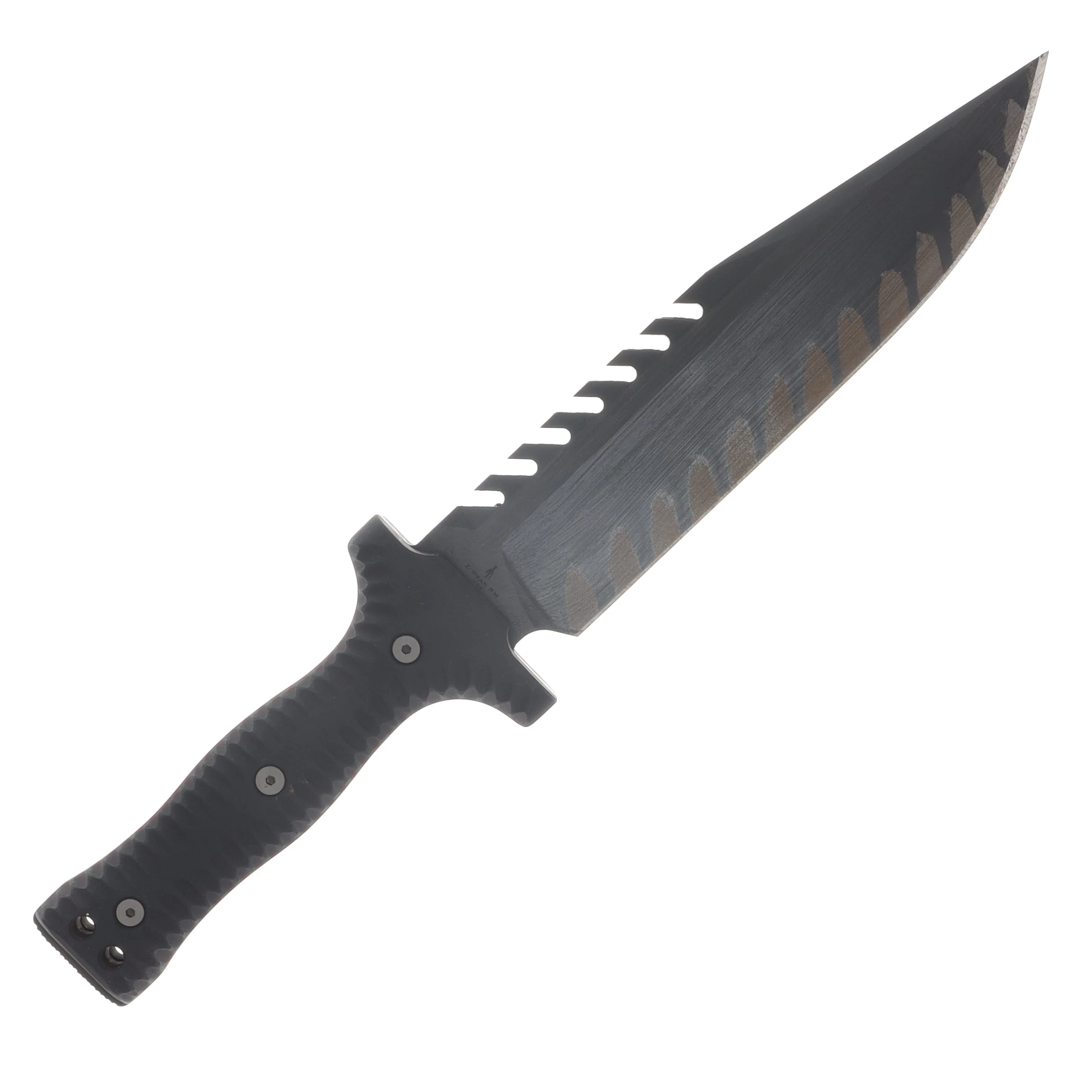 Miller Bros M-22 Fixed Blade Tooth Spine Etched Edge Black Handle Black Sheath M-22EEBKSBKH View 5