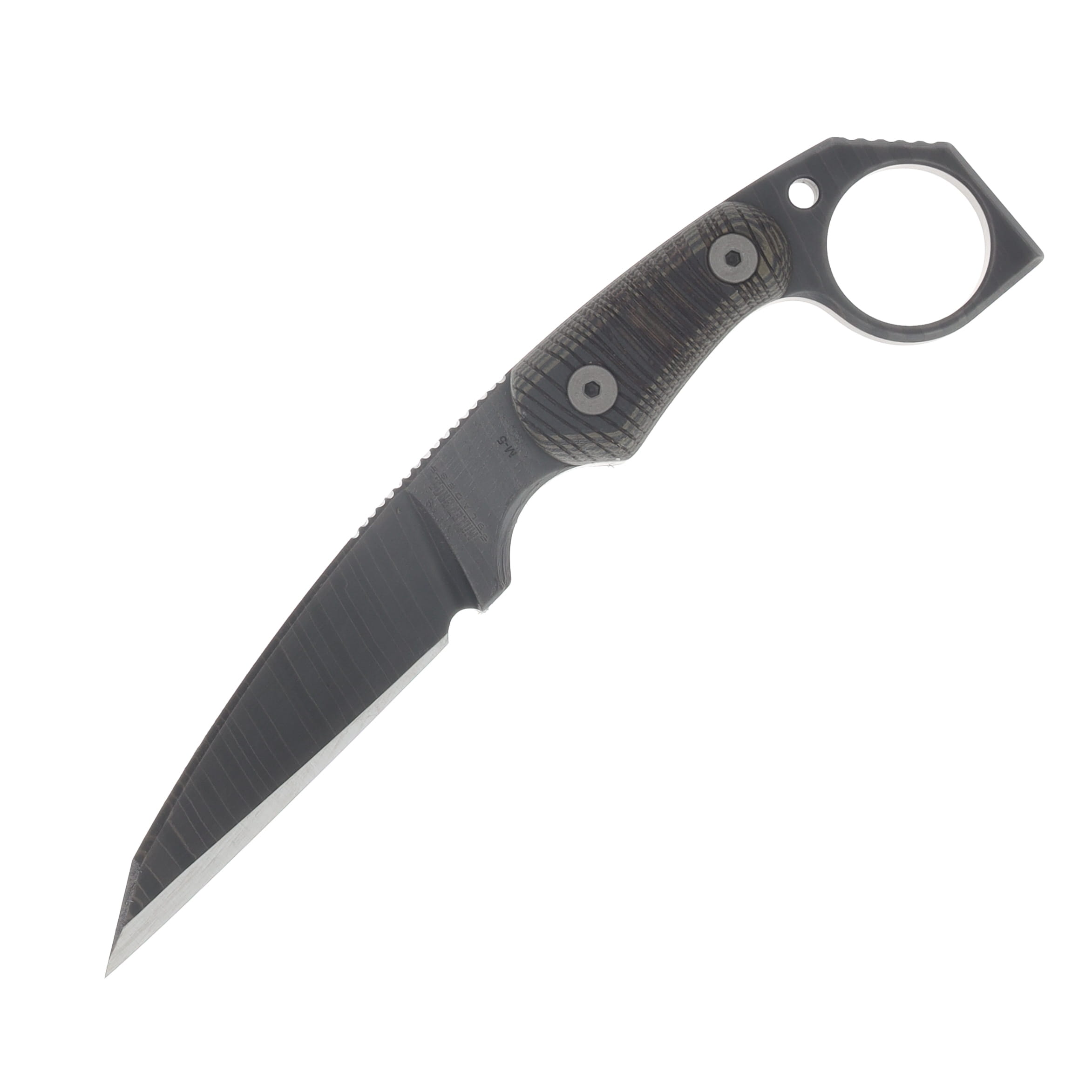 Miller Bros M-5 Fixed Knife Striped Etched Blade Black Handle Tan/Brown Sheath View 3